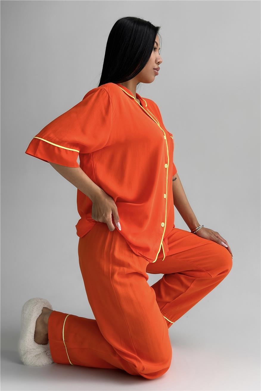 Sonno Luce Turuncu Viskon Kısa Kol Pantolon Pijama Takımı