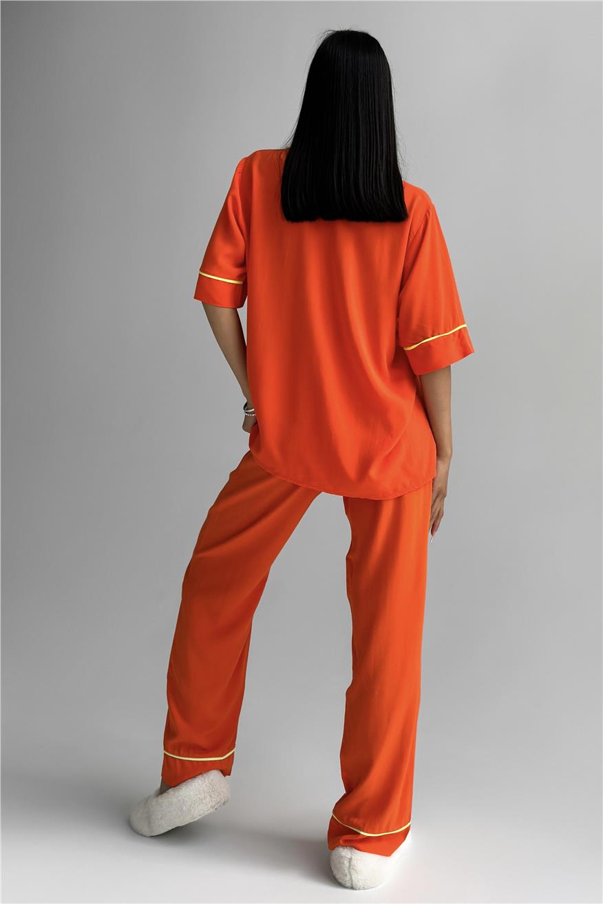 Sonno Luce Turuncu Viskon Kısa Kol Pantolon Pijama Takımı