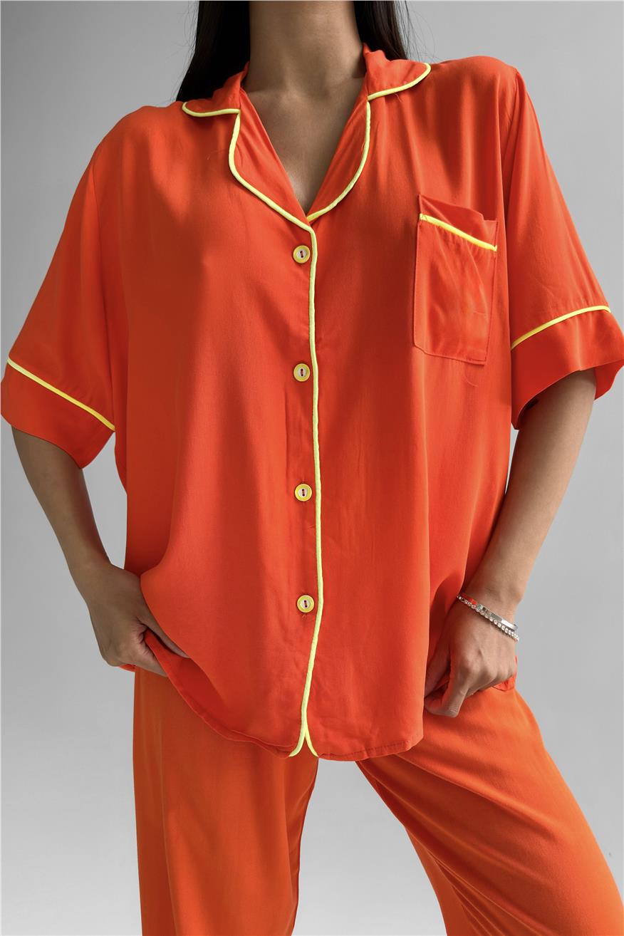 Sonno Luce Turuncu Viskon Kısa Kol Pantolon Pijama Takımı