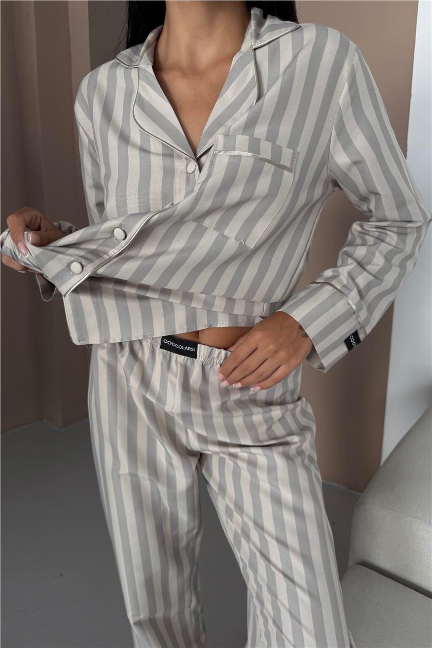 Sottile Selvaggio Krem Uzun Pijama Takımı