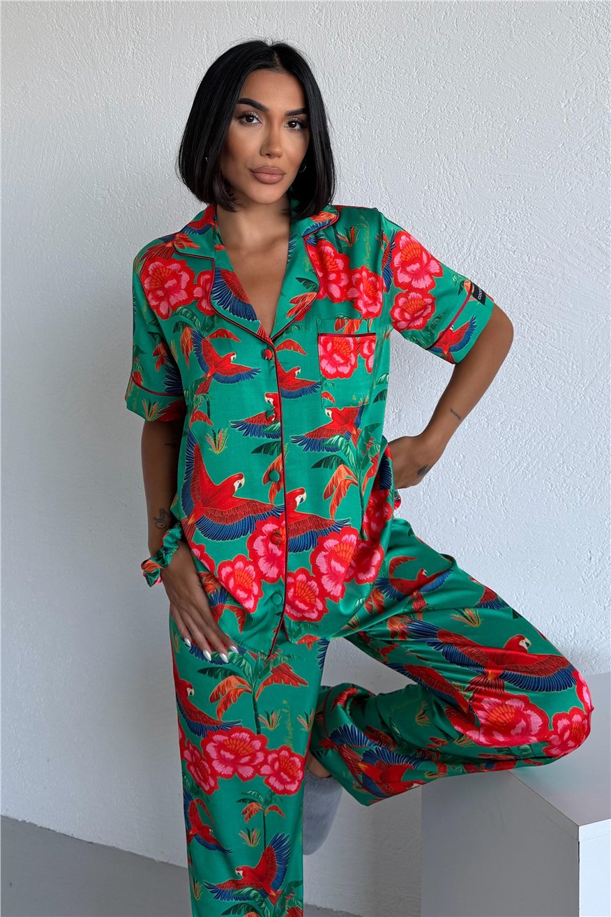Stagione Estiva Saten Kısa Kol Pantolon Pijama Takımı CSE3008