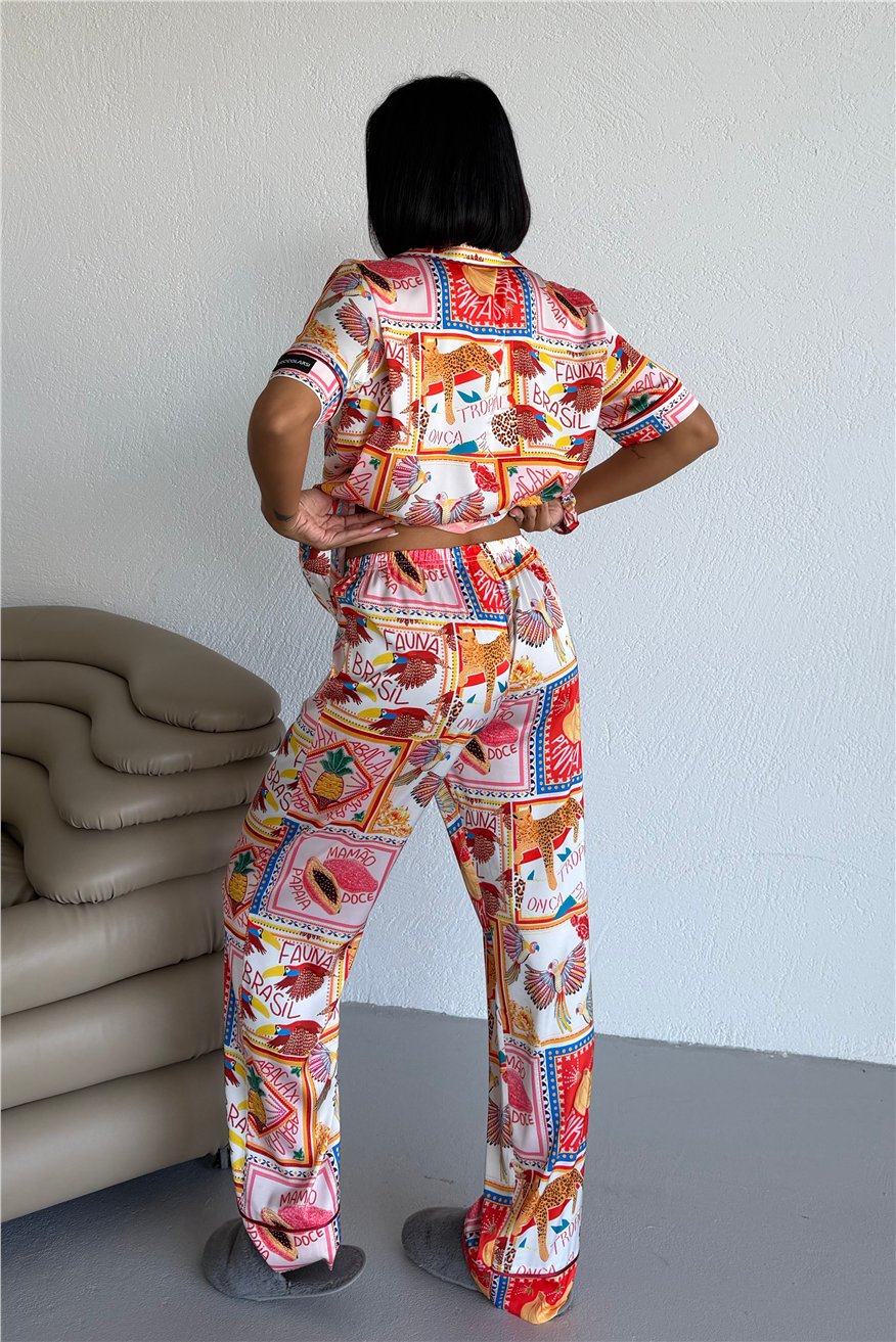 Stagione Estiva Saten Kısa Kol Pantolon Pijama Takımı CSE3006
