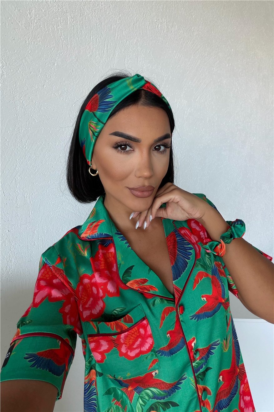 Stagione Estiva Saten Kısa Kol Pantolon Pijama Takımı CSE3008