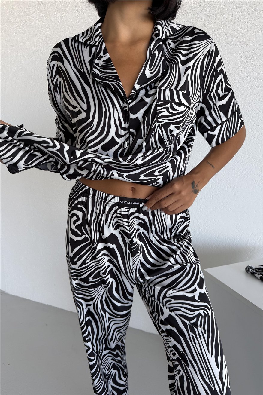Stagione Estiva Saten Kısa Kol Pantolon Pijama Takımı CSE3003
