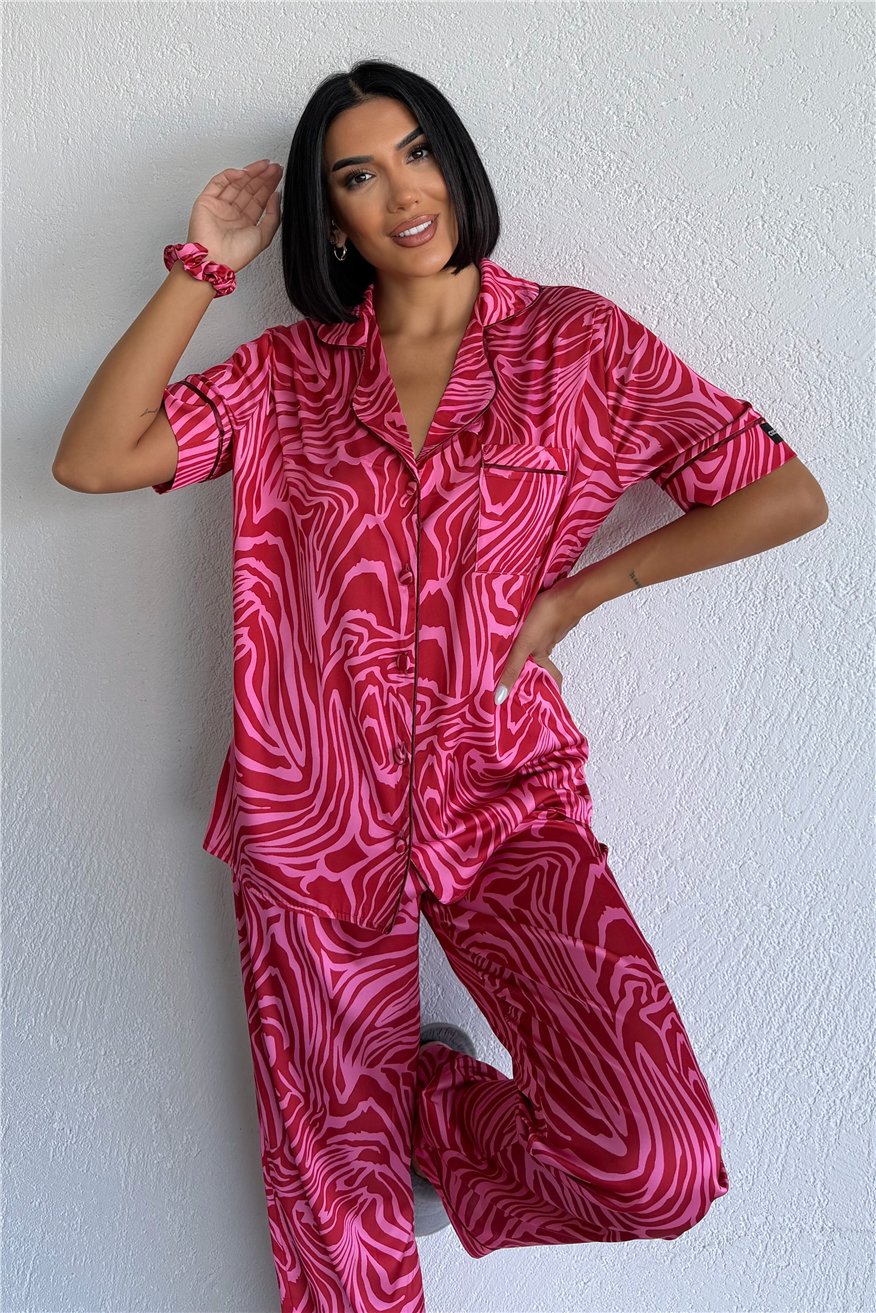 Stagione Estiva Saten Kısa Kol Pantolon Pijama Takımı CSE3001