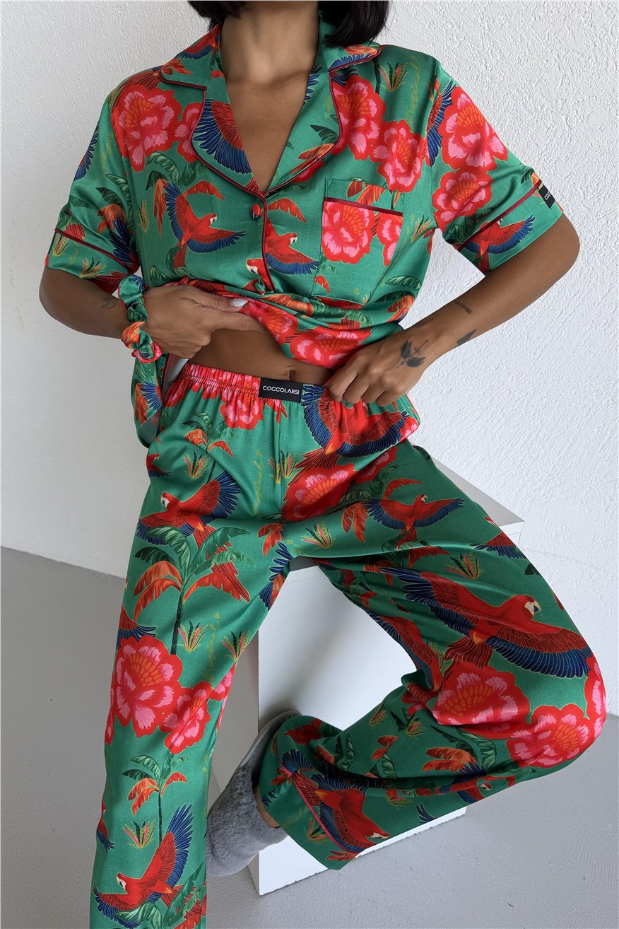 Stagione Estiva Saten Kısa Kol Pantolon Pijama Takımı CSE3008