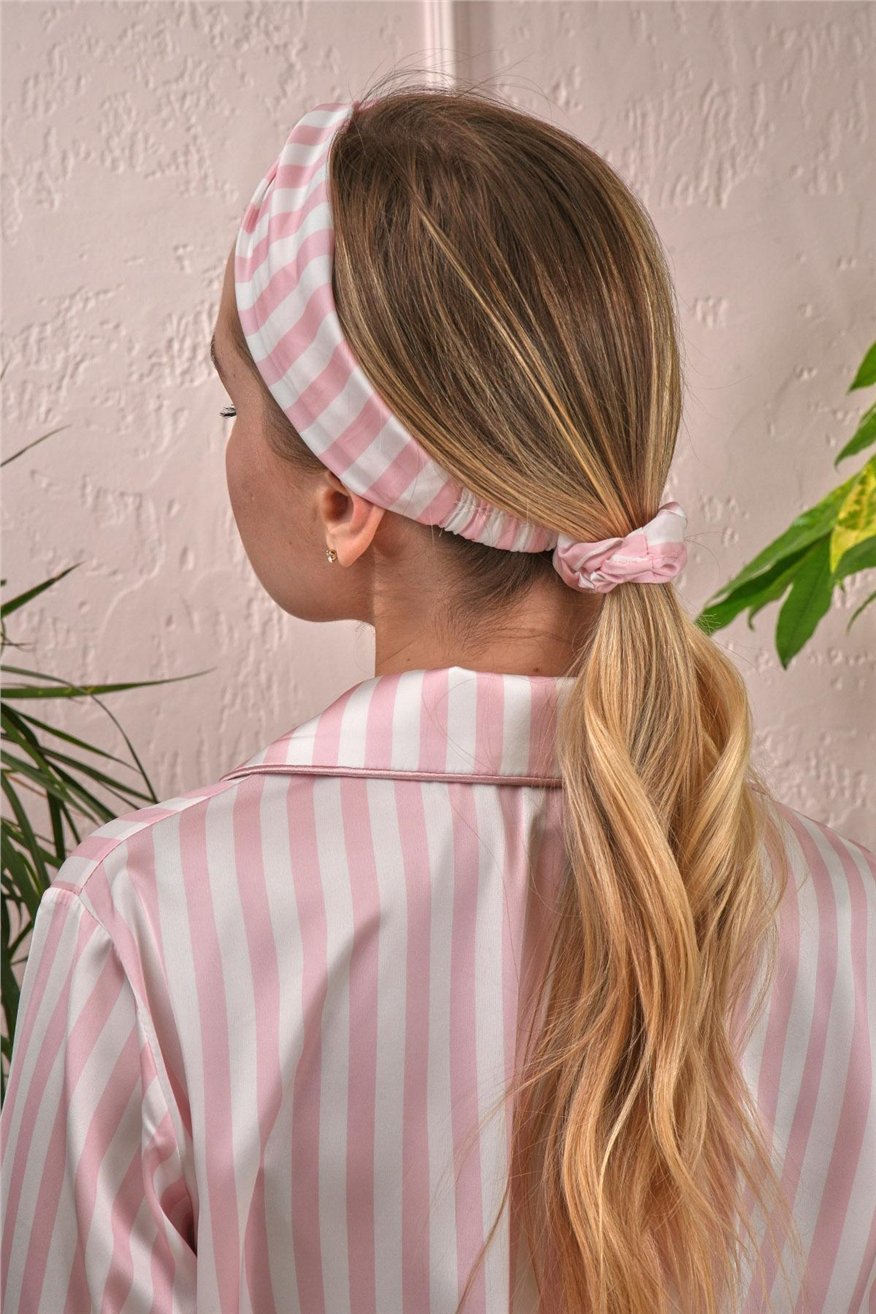 Strisce Rosa Chiaro Bianco Saten Kısa Pijama Takımı