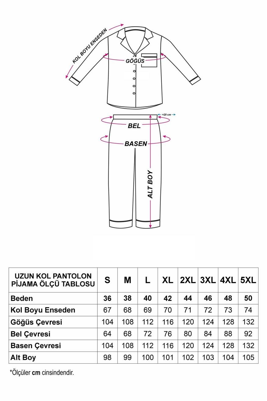 Strisce Rosa Scuro Chiaro Saten Uzun Pijama Takımı (Geniş Beden Aralığı)