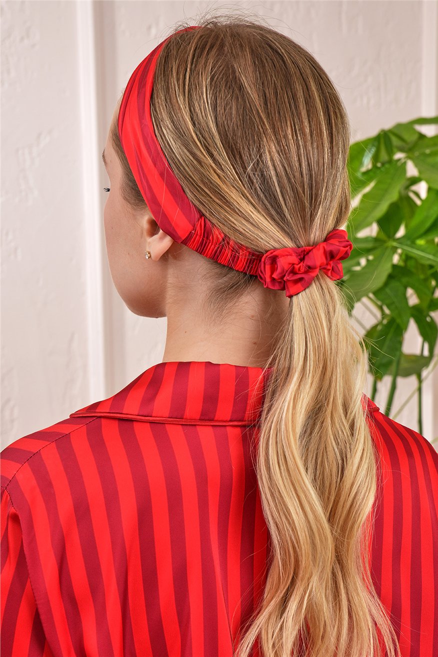 Strisce Rosse Bordeaux Saten Kısa Pijama Takımı