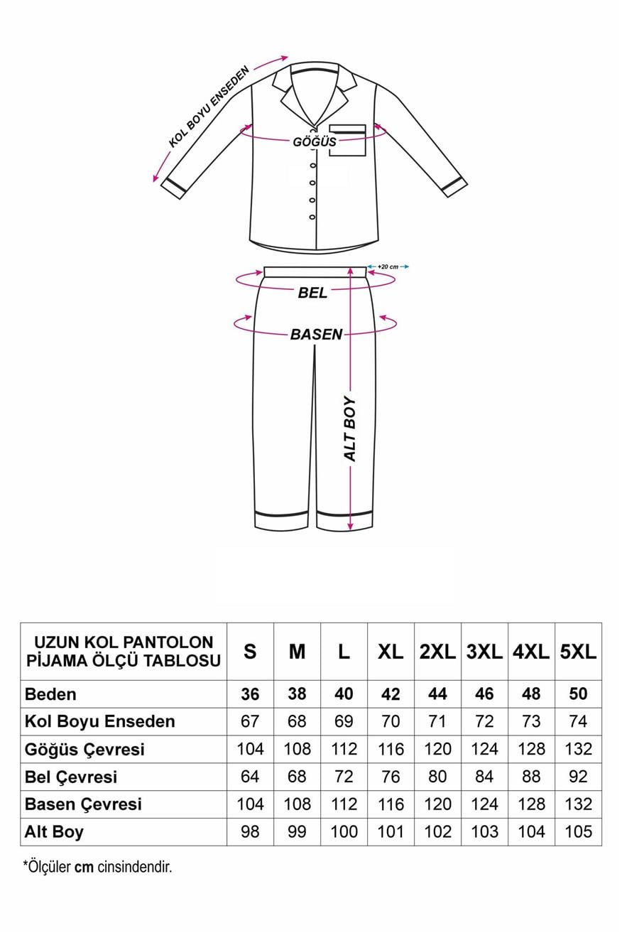 Strisce Rosse Bordeaux Saten Uzun Pijama Takımı (Geniş Beden Aralığı)