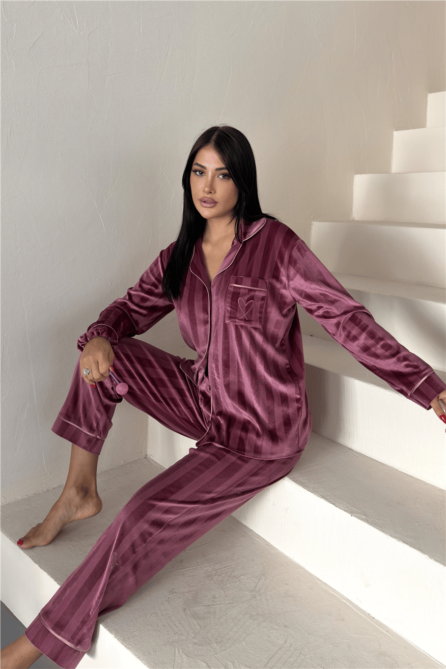 Tocco Scintillante Gül Kurusu Kadife Uzun Pijama Takımı