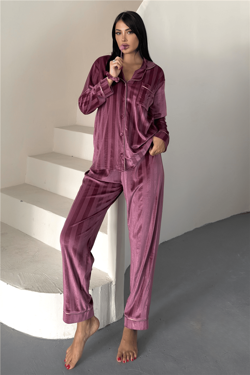 Tocco Scintillante Gül Kurusu Kadife Uzun Pijama Takımı