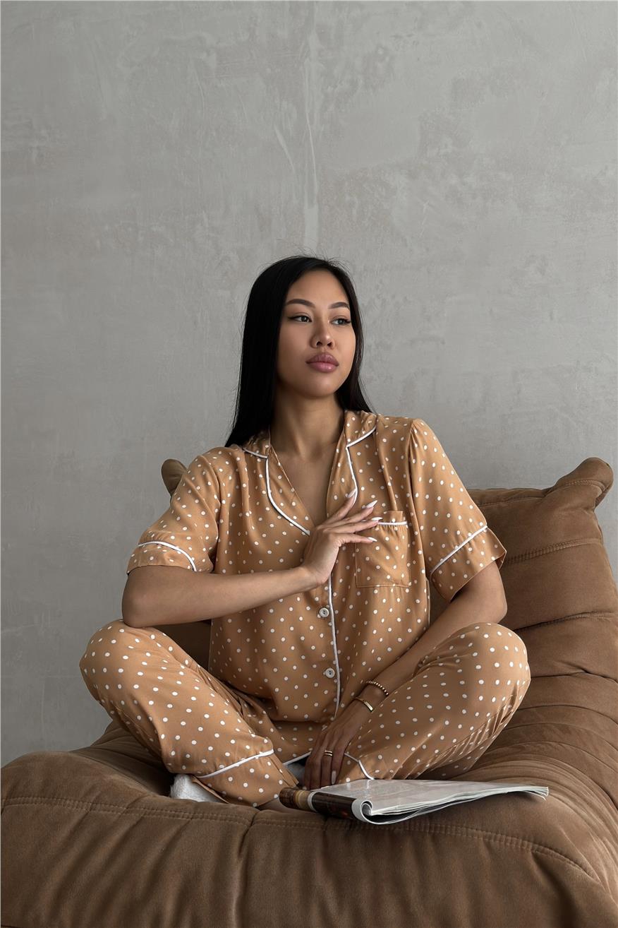 Trama Celeste Bej Viskon Kısa Kol Pantolon Pijama Takımı