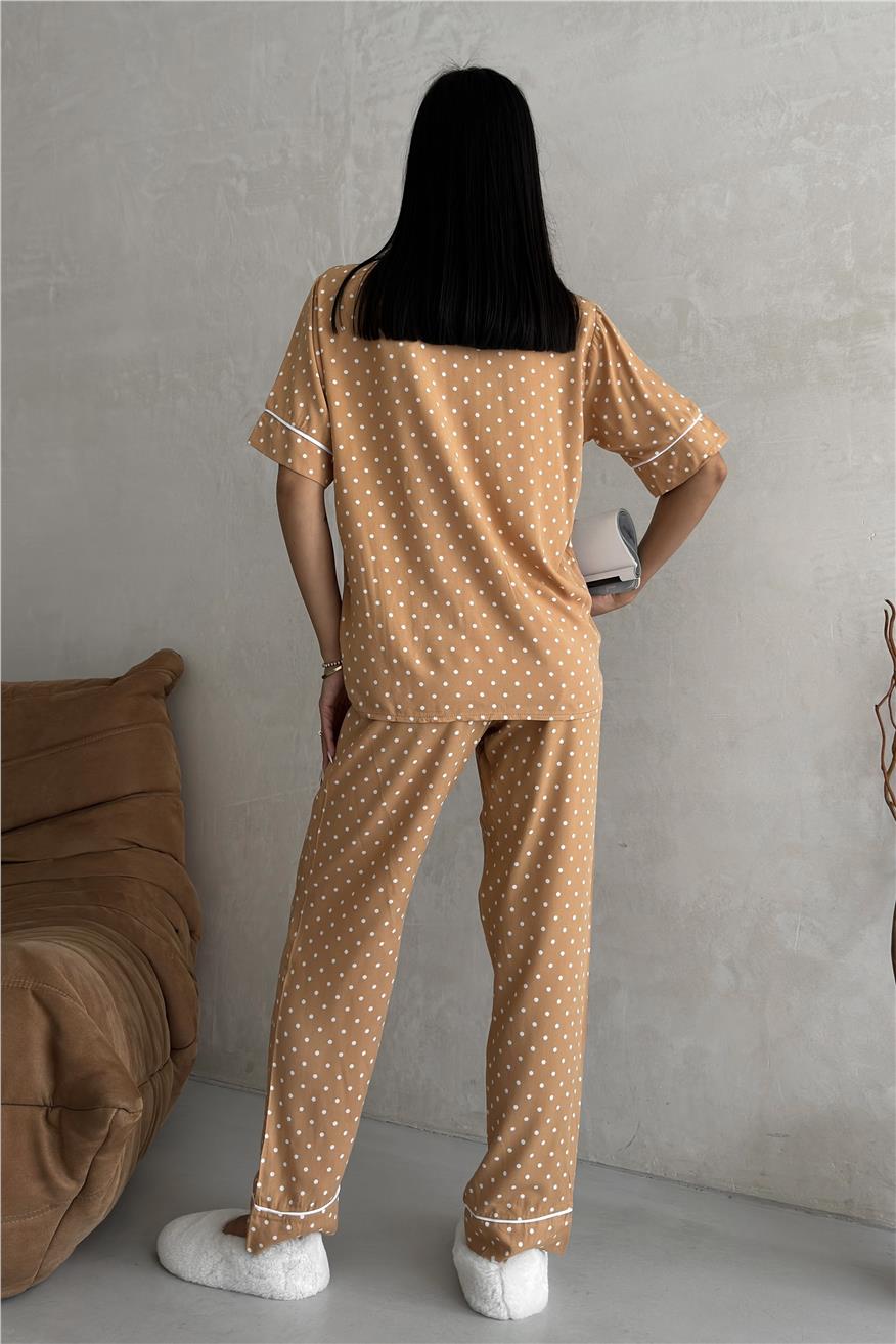 Trama Celeste Bej Viskon Kısa Kol Pantolon Pijama Takımı