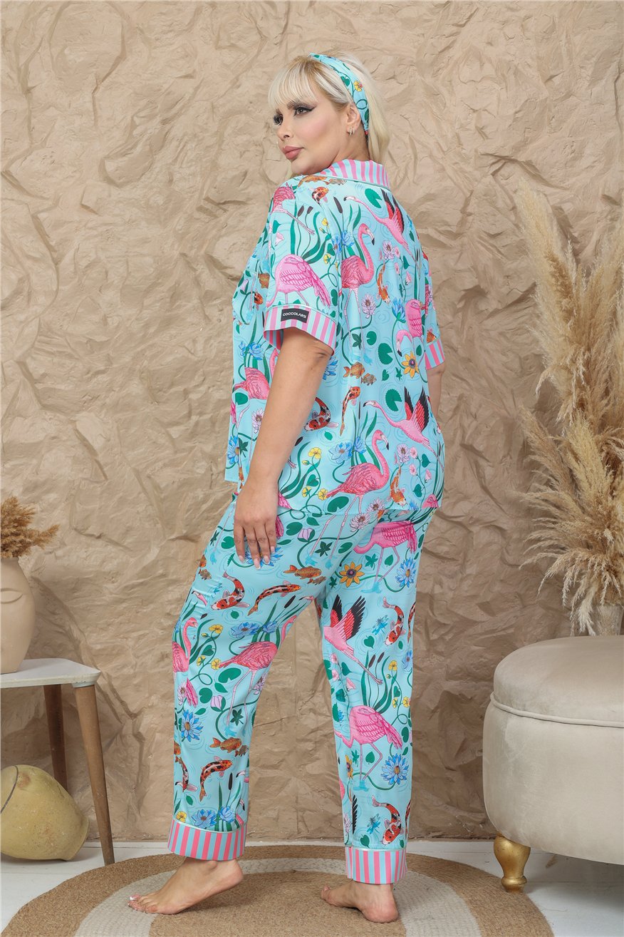 Viaggio Creativo Saten Kısa Kol Pantolon Pijama Takımı VCB9311 (Büyük Beden)