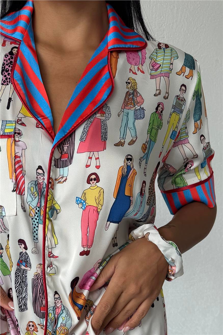 Viaggio Creativo Saten Kısa Pijama Takımı VCN2316