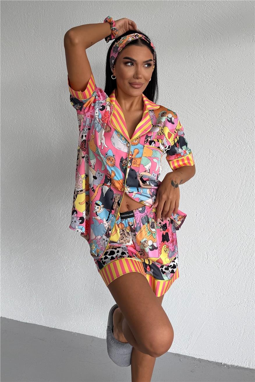 Viaggio Creativo Saten Kısa Pijama Takımı VCN2313