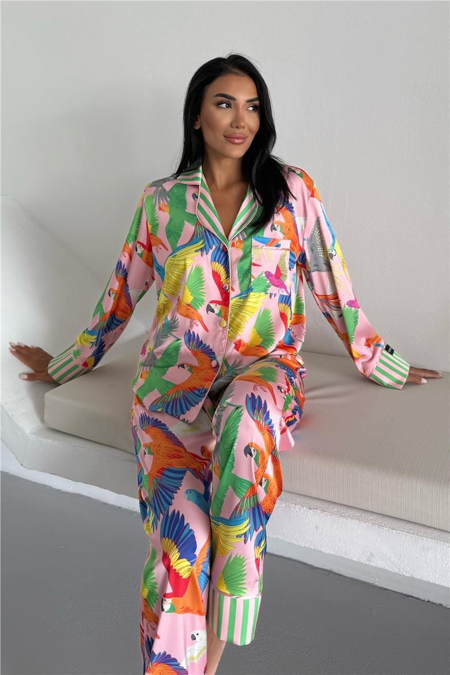 Viaggio Creativo Saten Uzun Pijama Takımı VCK0315