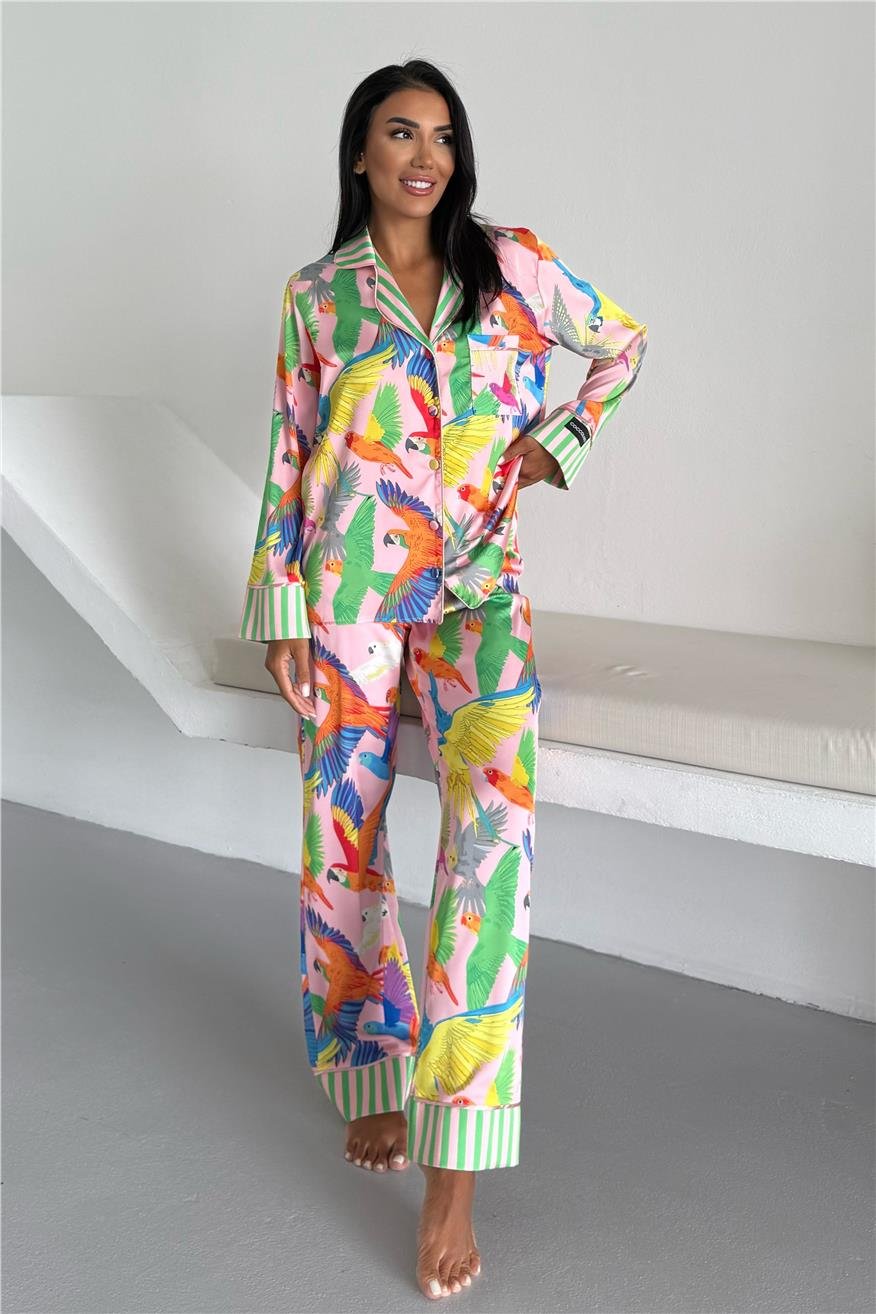Viaggio Creativo Saten Uzun Pijama Takımı VCK0315