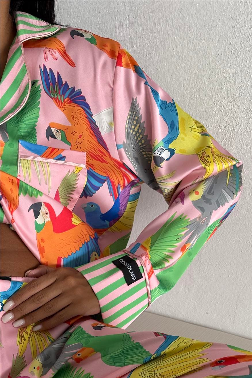Viaggio Creativo Saten Uzun Pijama Takımı VCK0315
