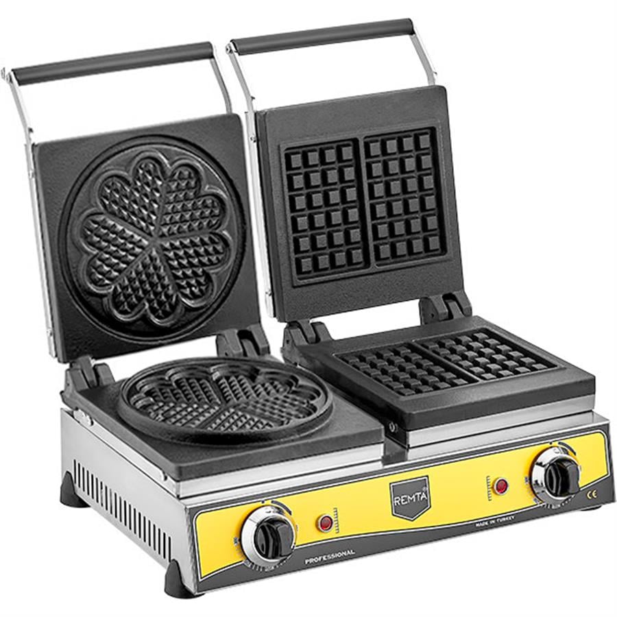 Remta Çiftli Kare+Çiçek Model (21 cm Çap) Waffle Makinesi Elektrikli