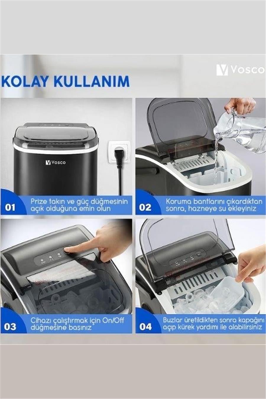 Vosco VHZB-12HK Eko Set Üstü Buz Makinesi 12 Kg Kırmızı