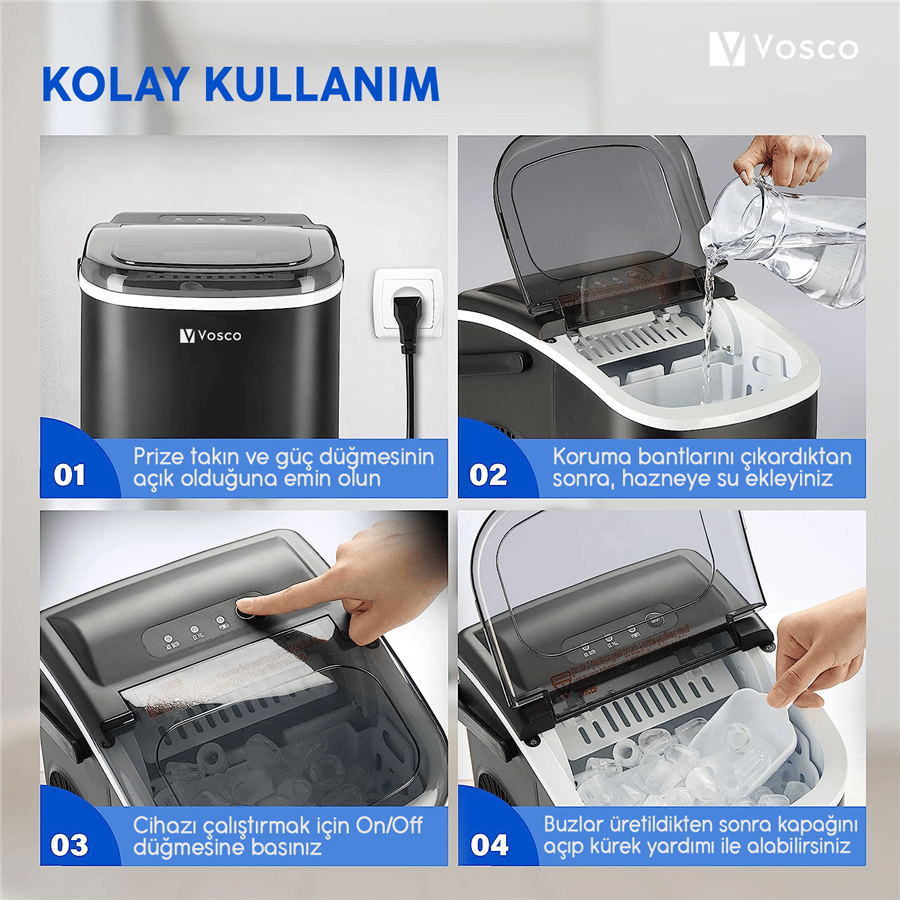 Vosco VHZB-12HS Eko Set Üstü Buz Makinesi 12 Kg Siyah