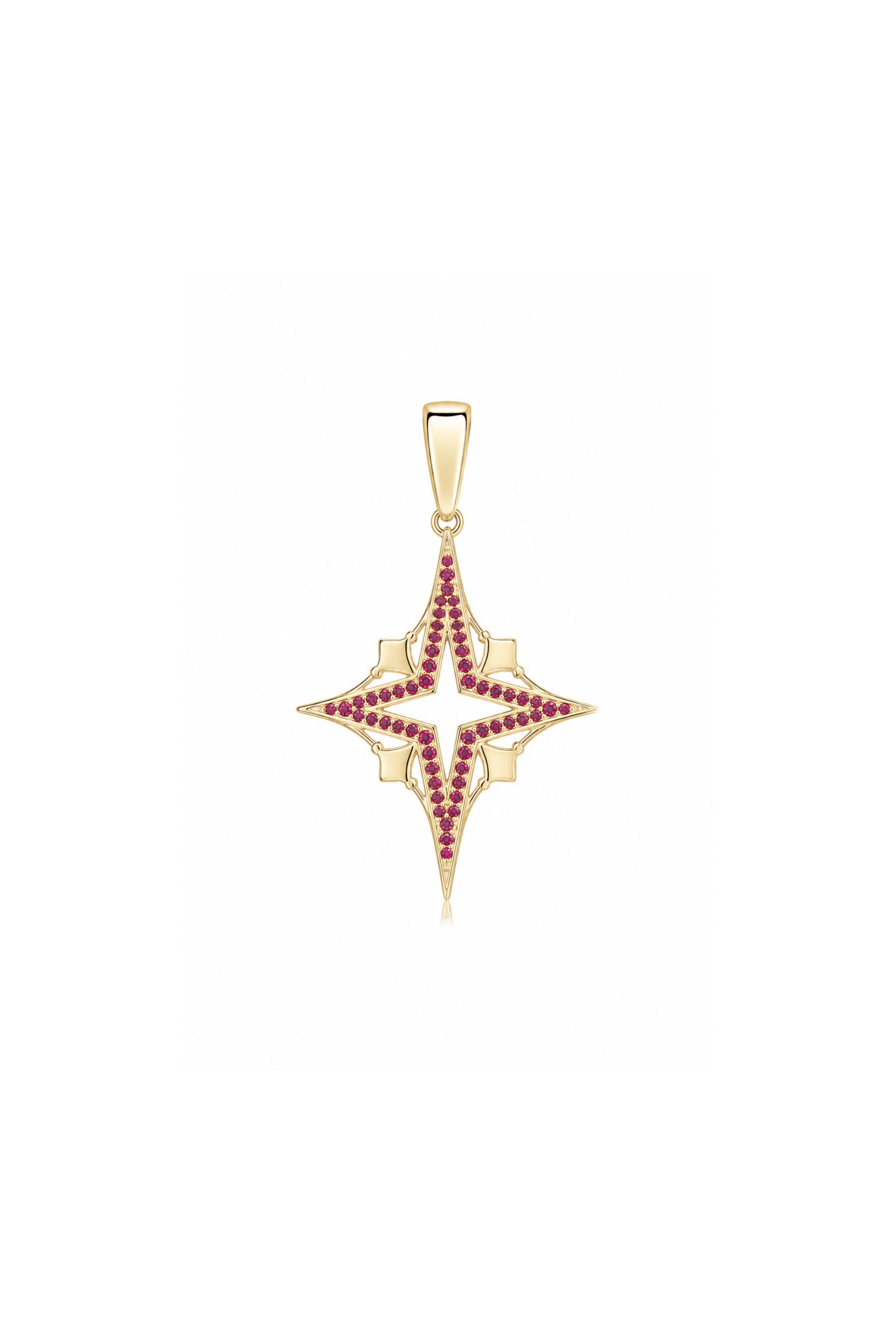 Rubin Stone Geo Kutup Yıldızı Kilitli Charm Pendant