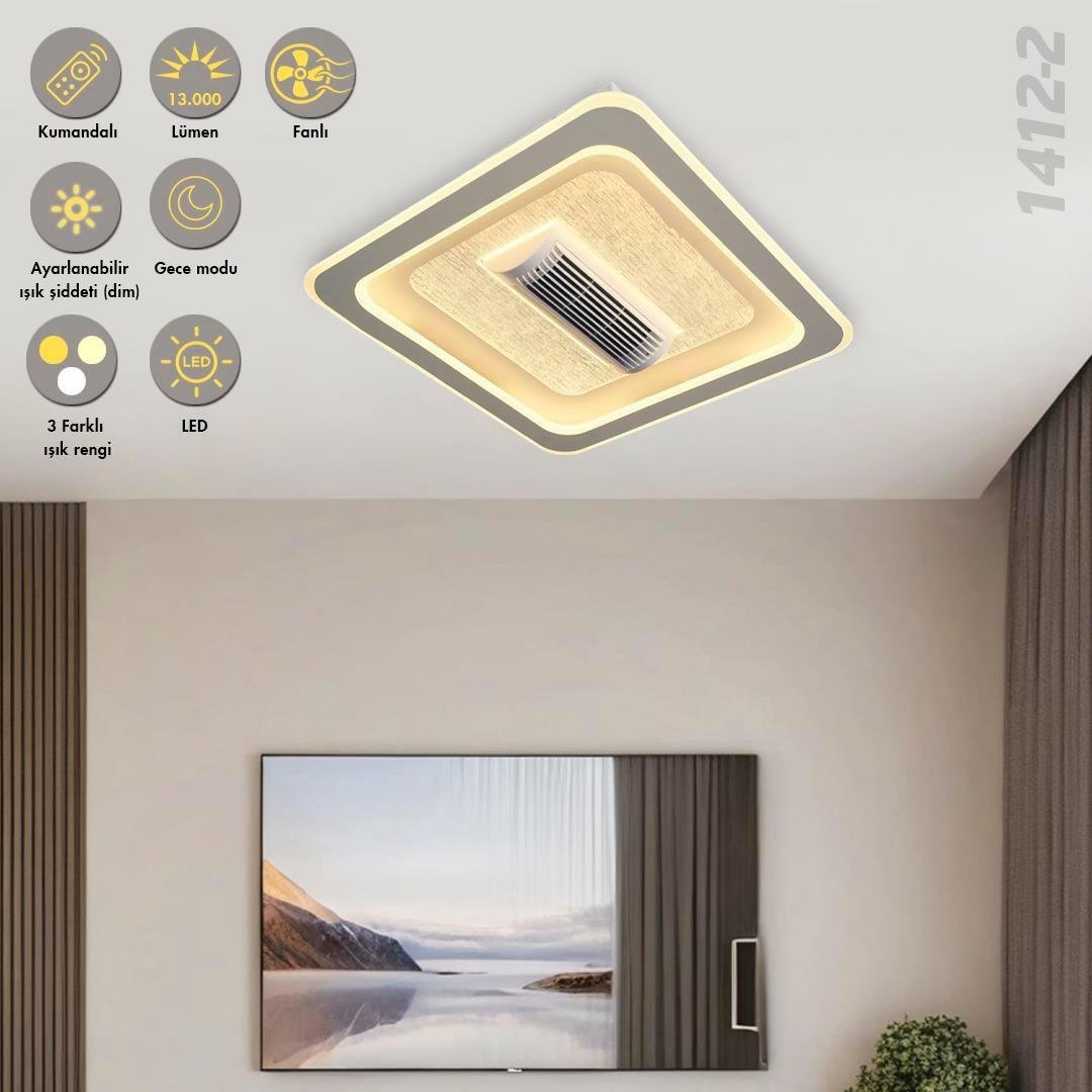 1412-2 Storm 60x60cm Fanlı Armatür (Kumandalı) Beyaz