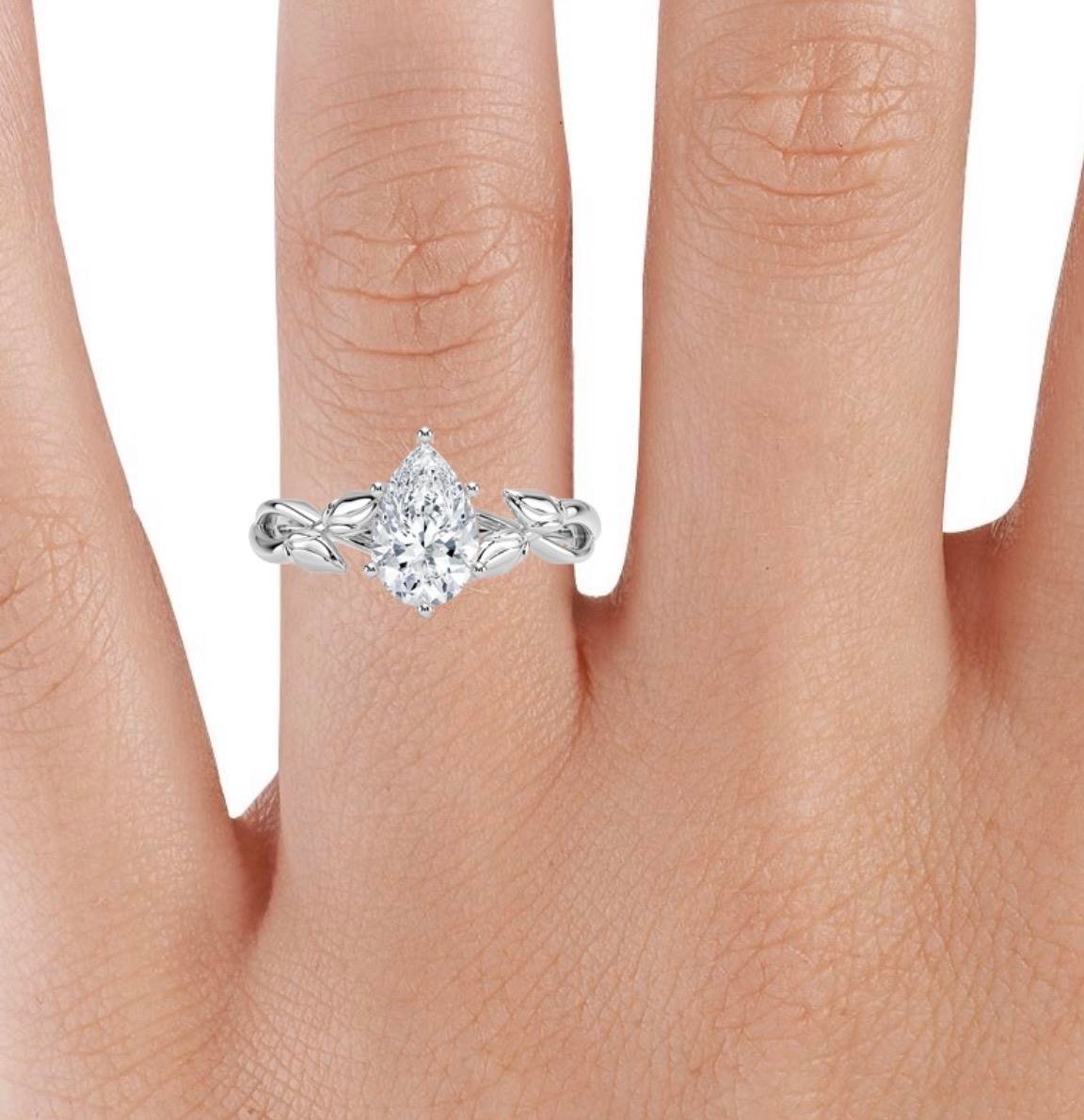 13031013 Laboratuvar Pırlantası Tektaş Yüzük | 1.00 karat Damla | Acantha | Xdiamond