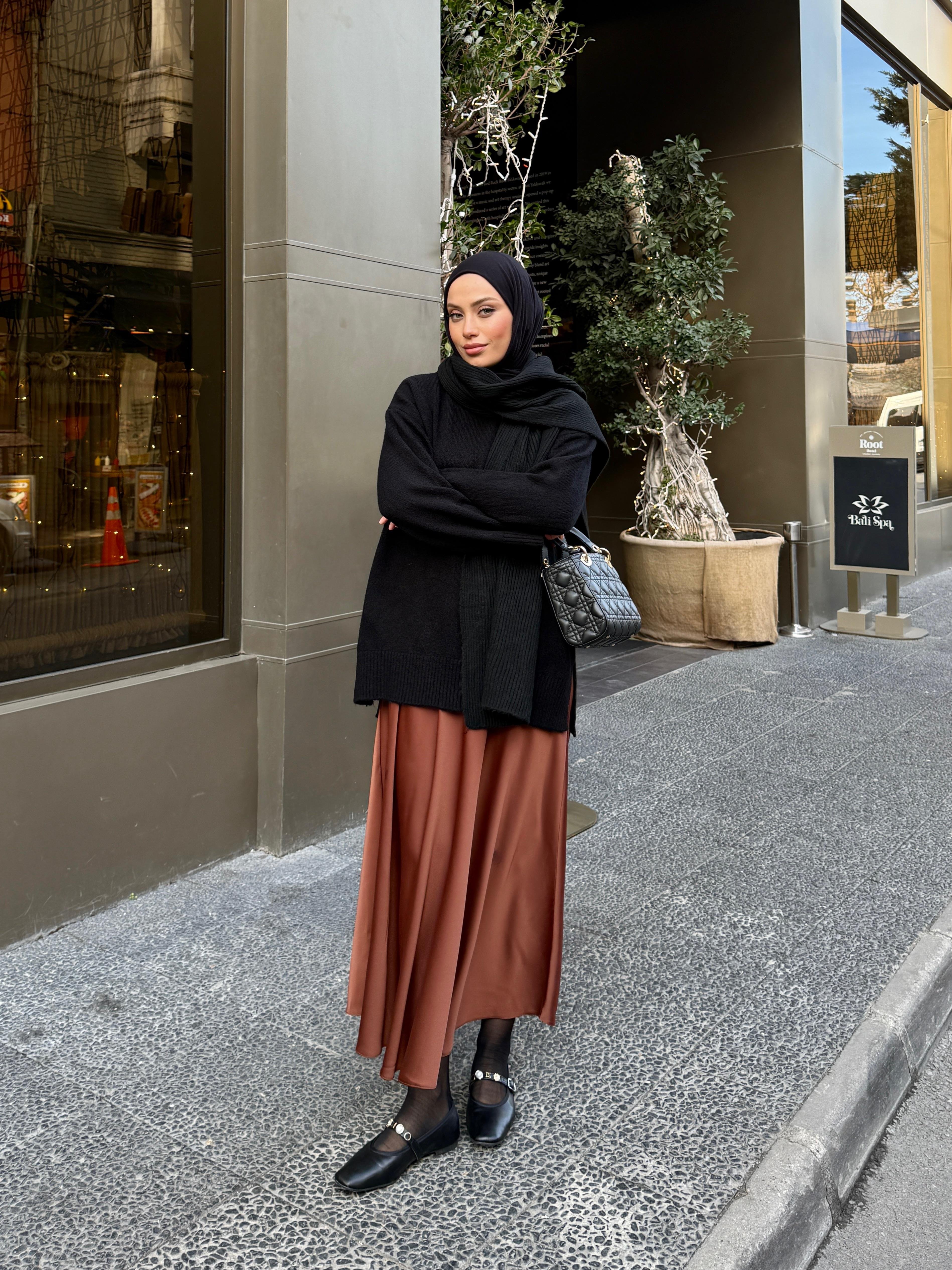 Atkılı Siyah Oversize Kazak