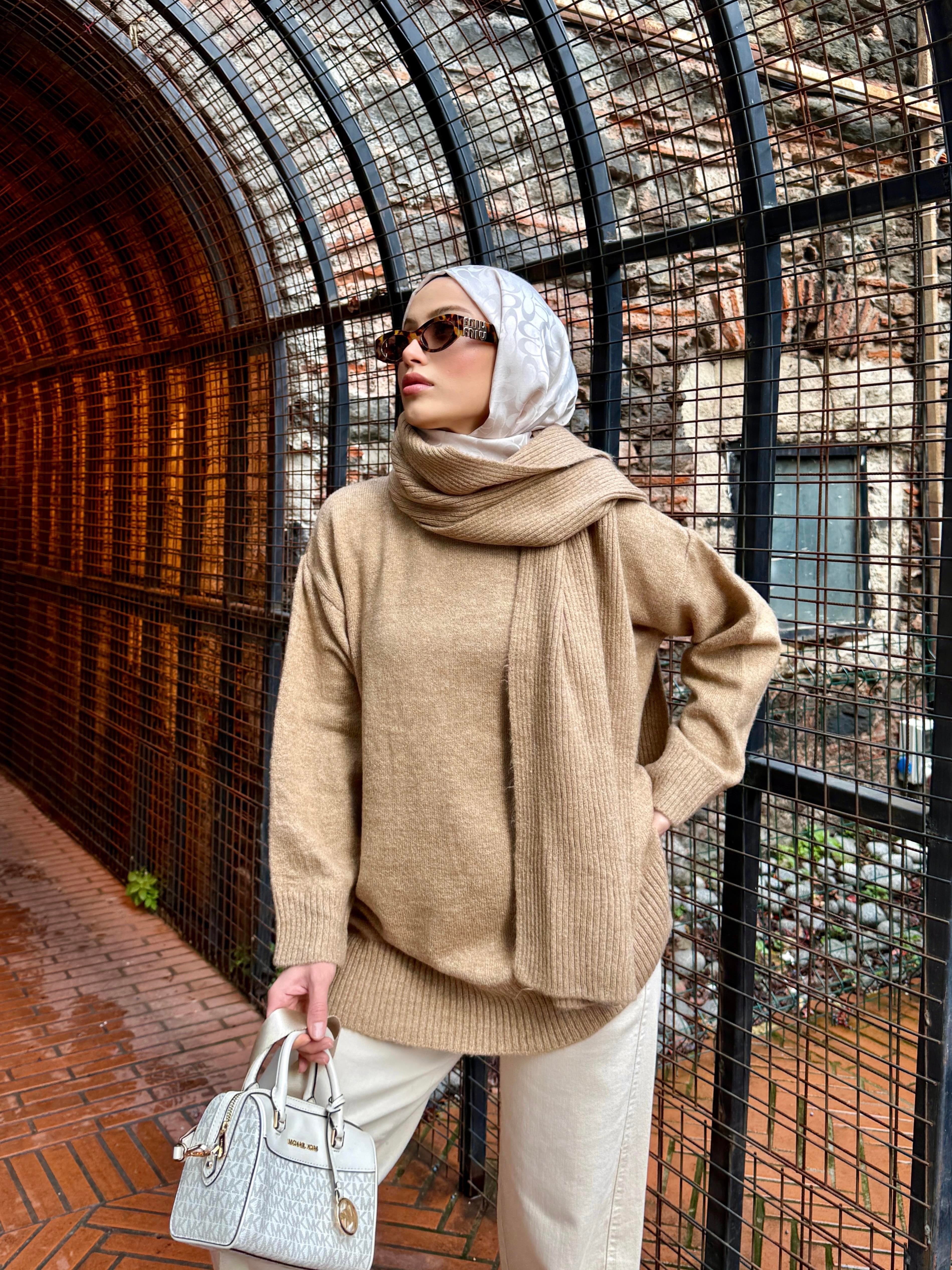 Atkılı Vizon Oversize Kazak