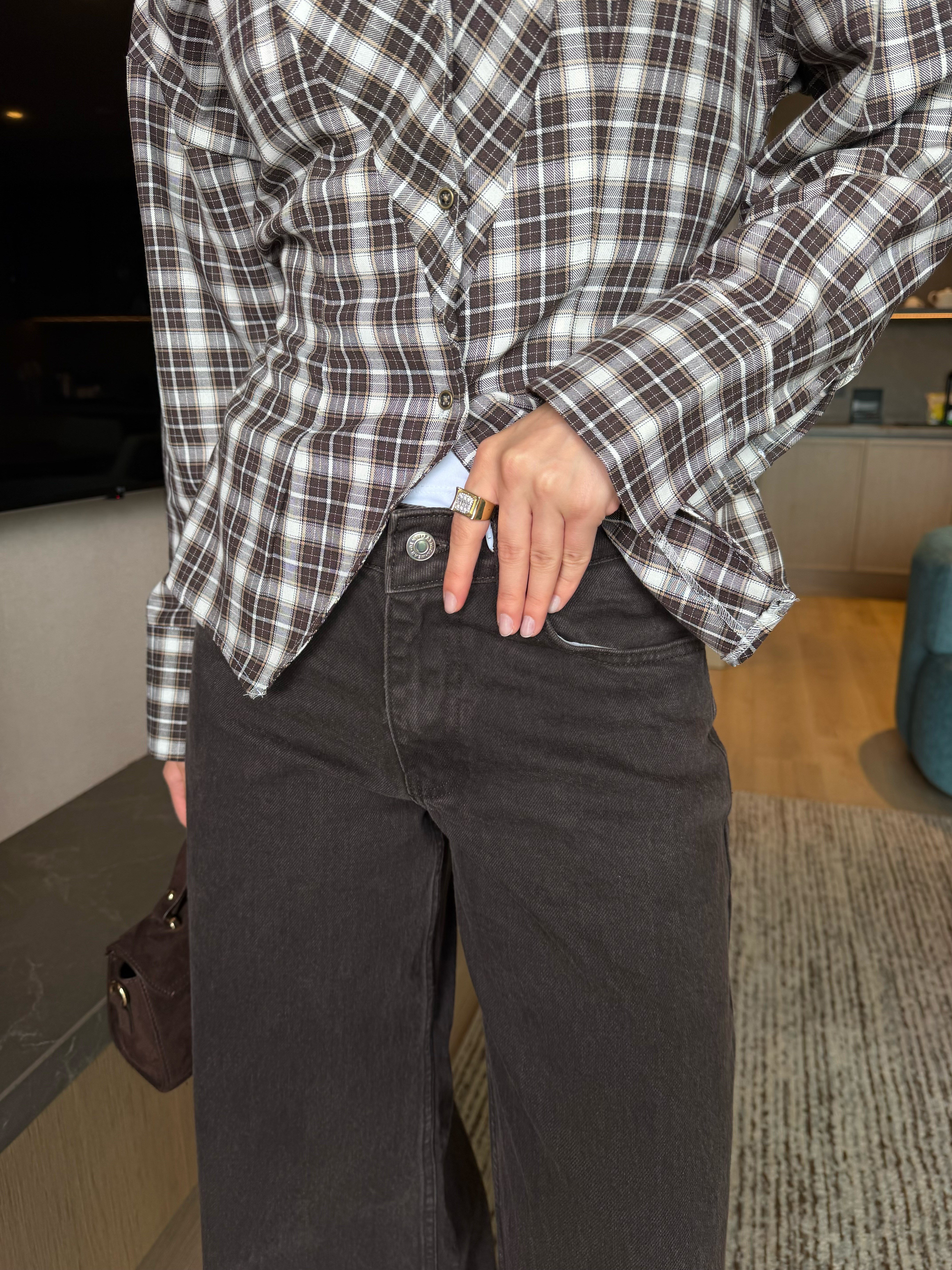 Baggy Denim Pantolon Kahve 