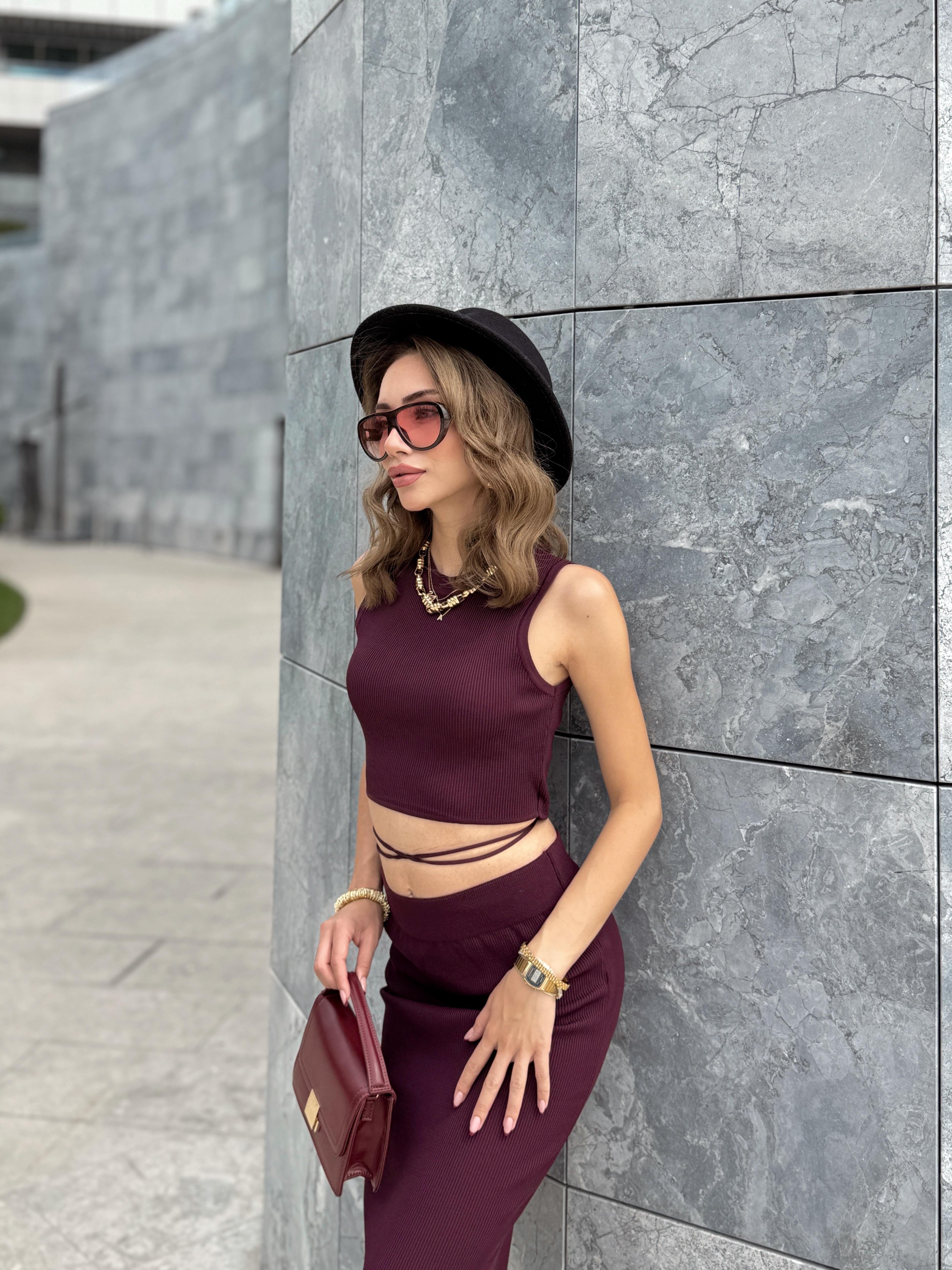 Beli İp Bağlamalı Triko Takım 