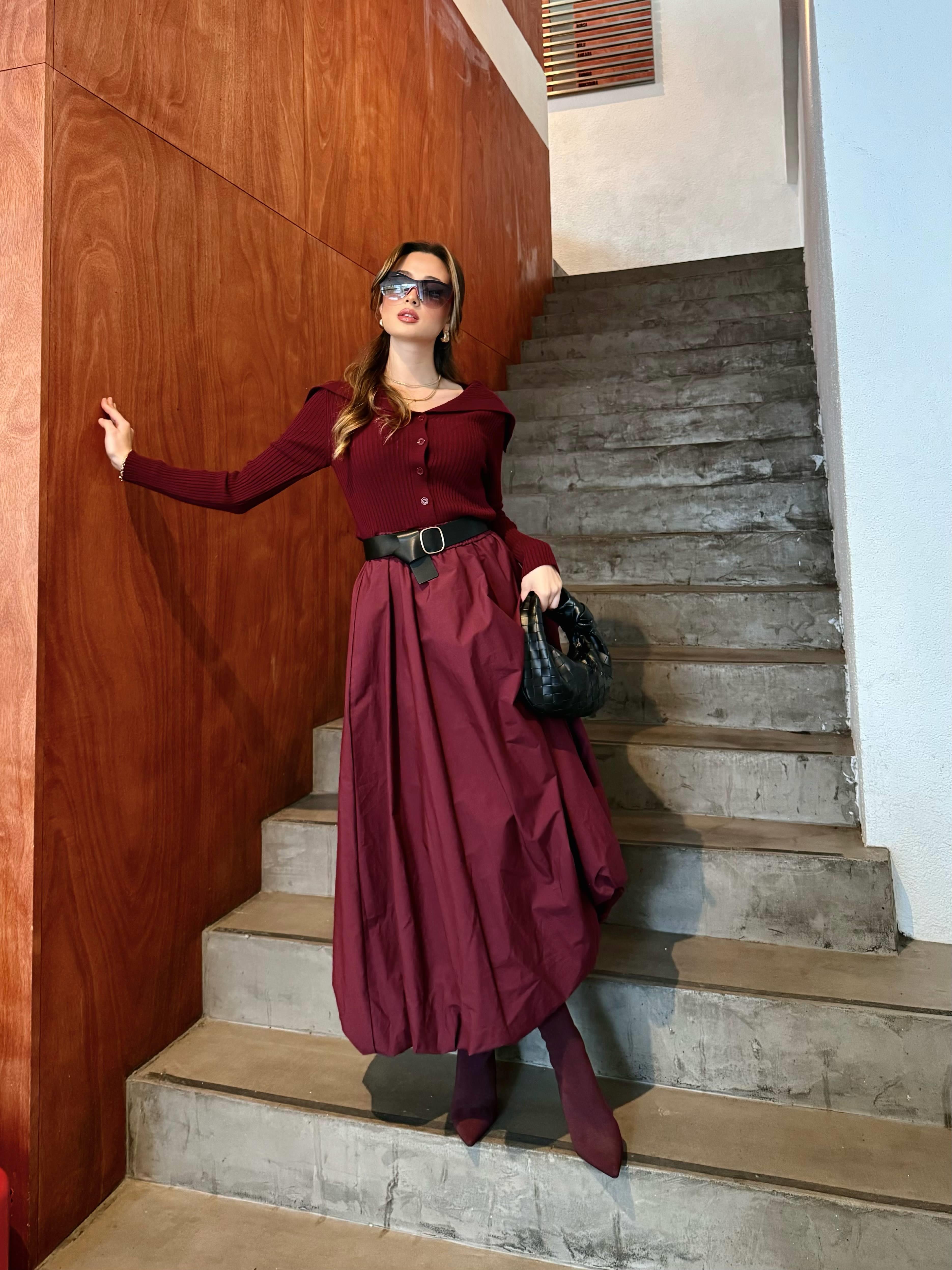 Beli Lastikli Bordo Balon Etek