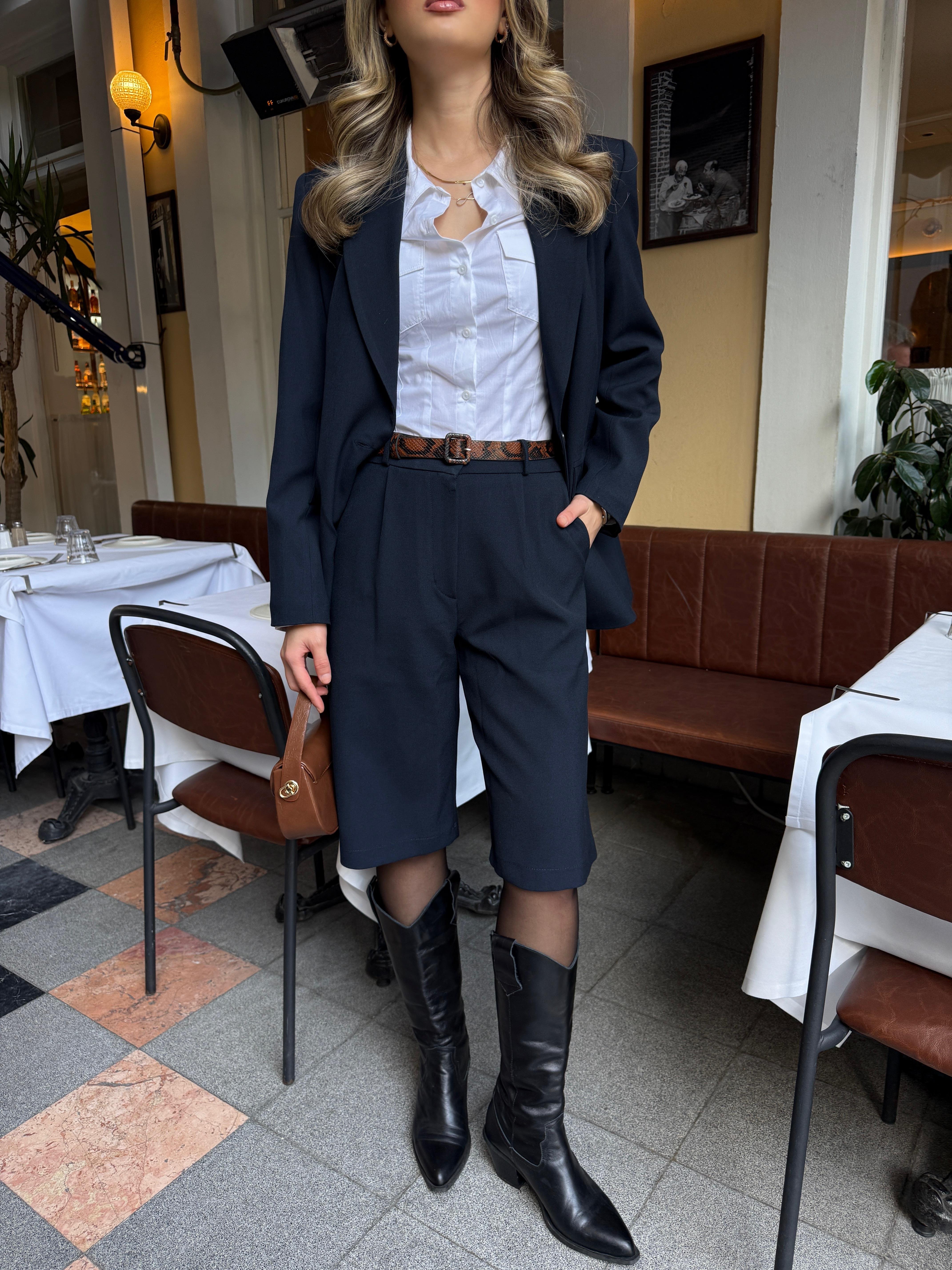 Bermuda Kemerli Pantalon Lacivert