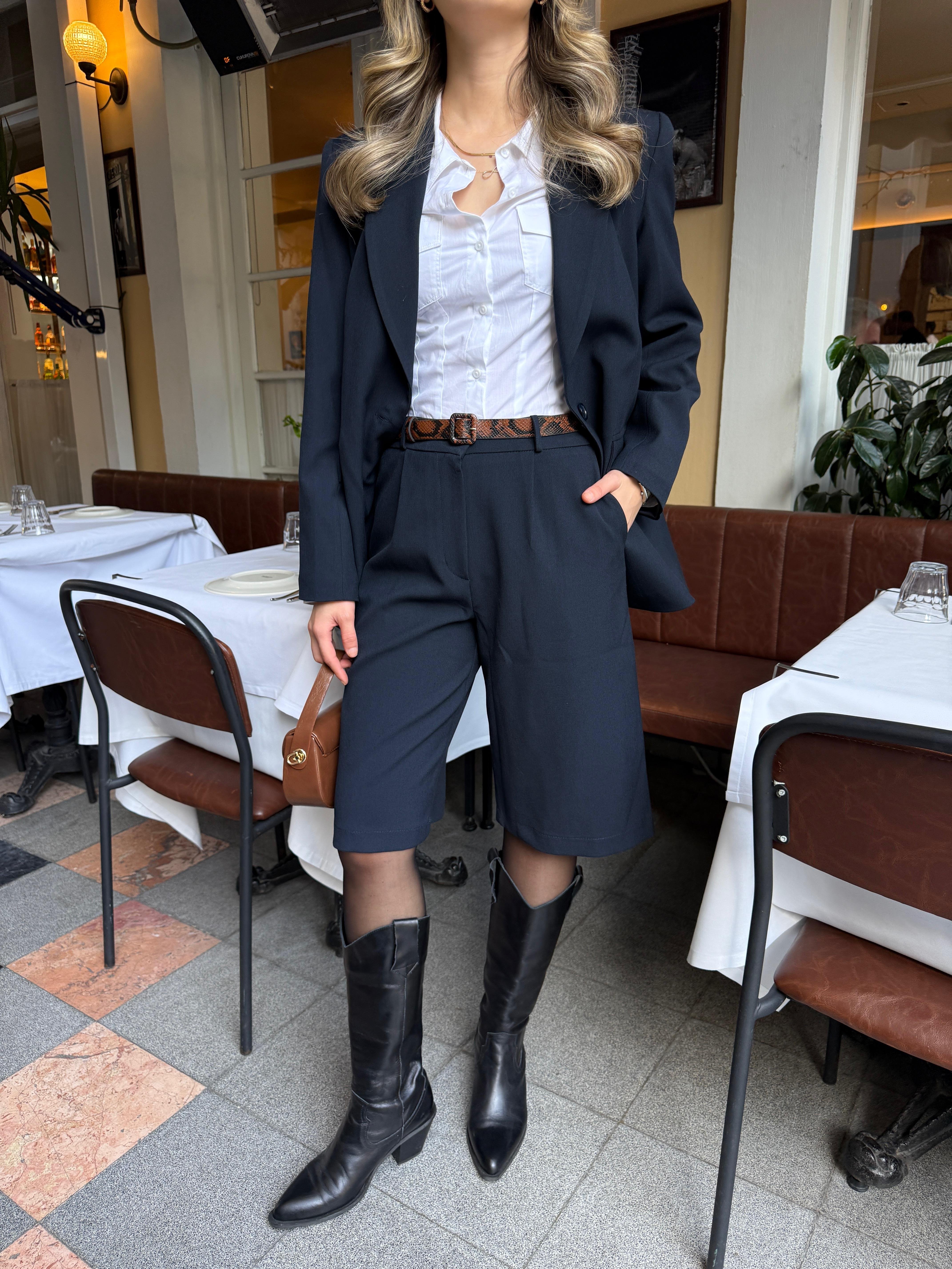 Bermuda Kemerli Pantalon Lacivert