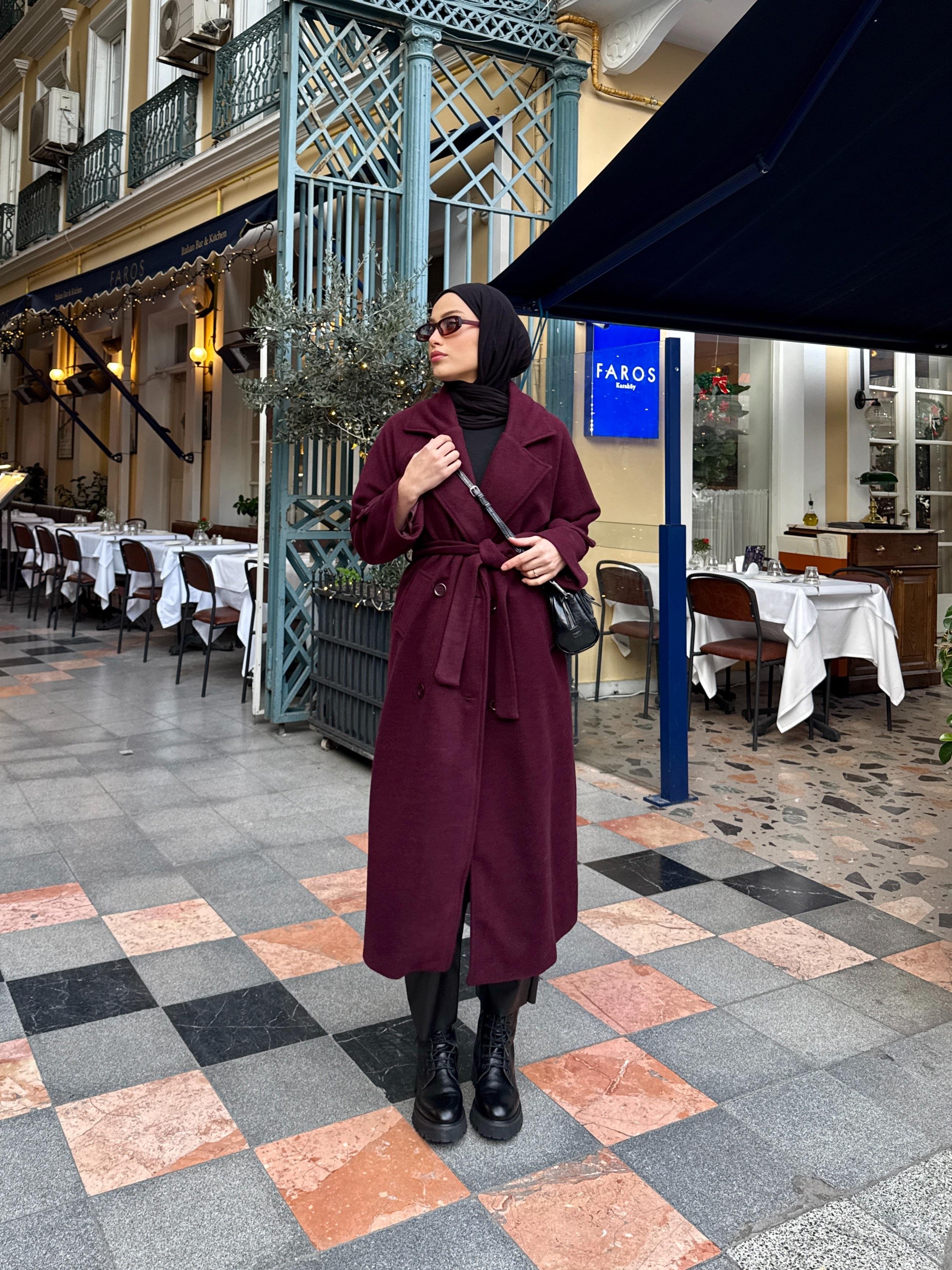 Bordo Kaşe Kaban