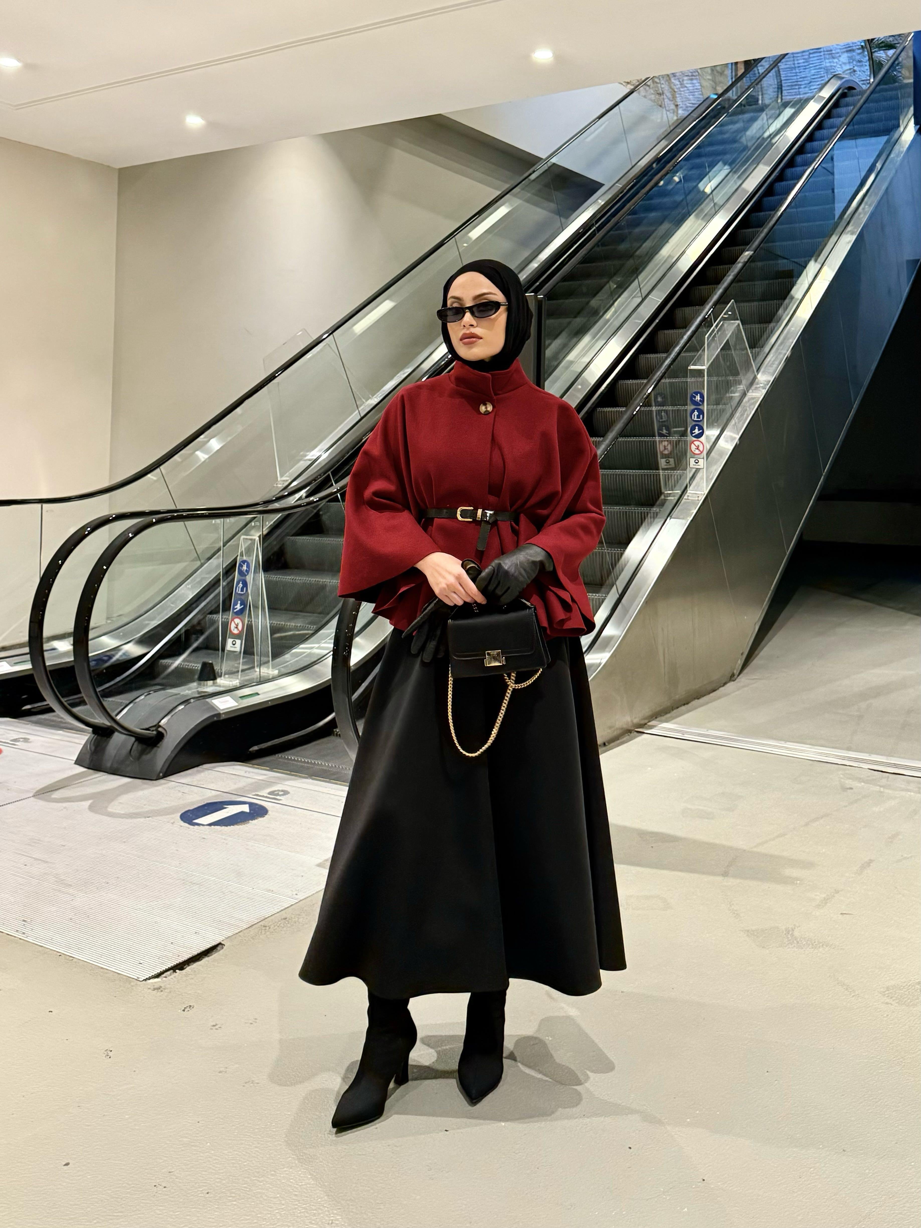 Bordo Kemerli Kaşe Panço