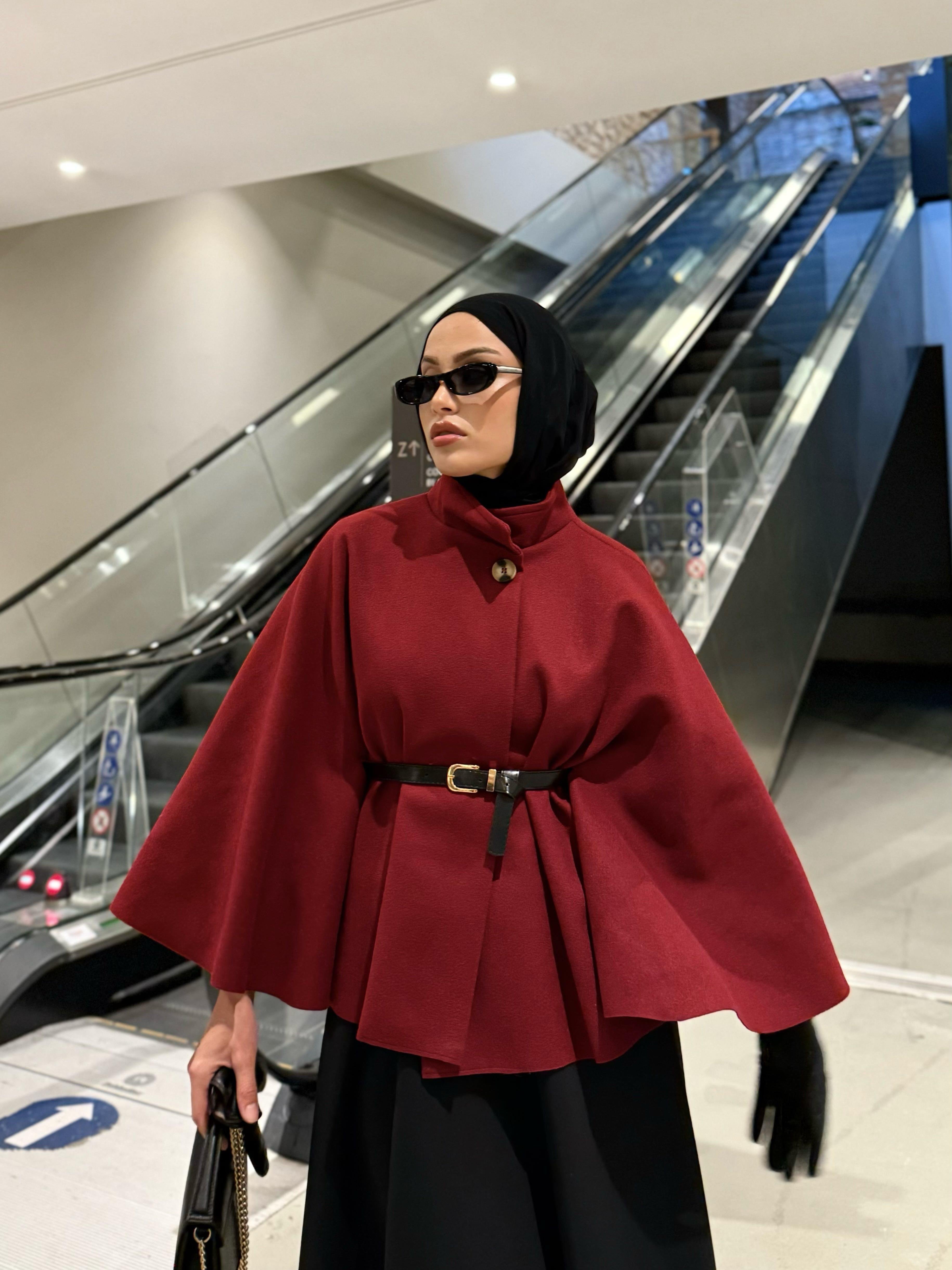 Bordo Kemerli Kaşe Panço