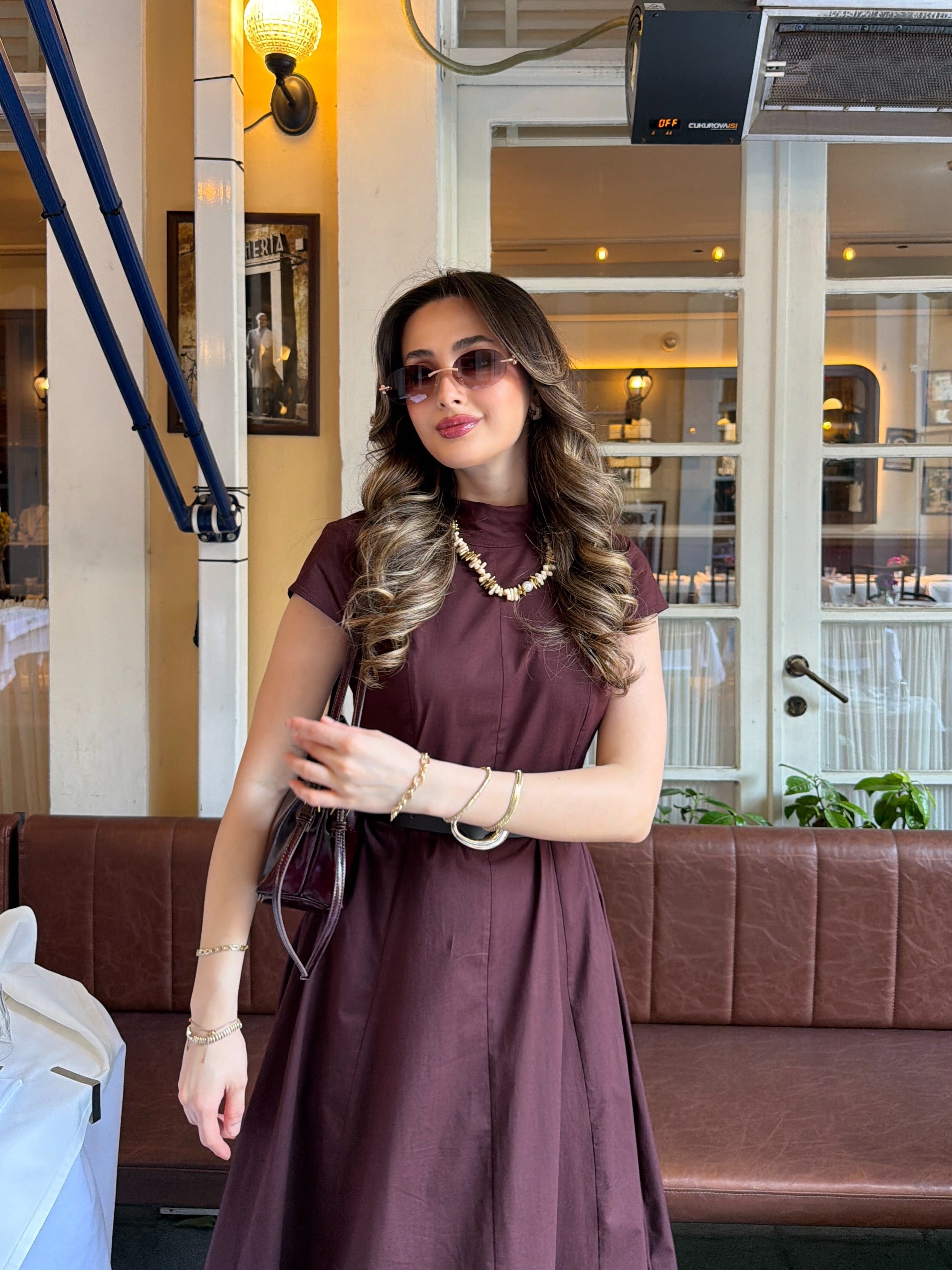 Bordo Poplin Midi Elbise