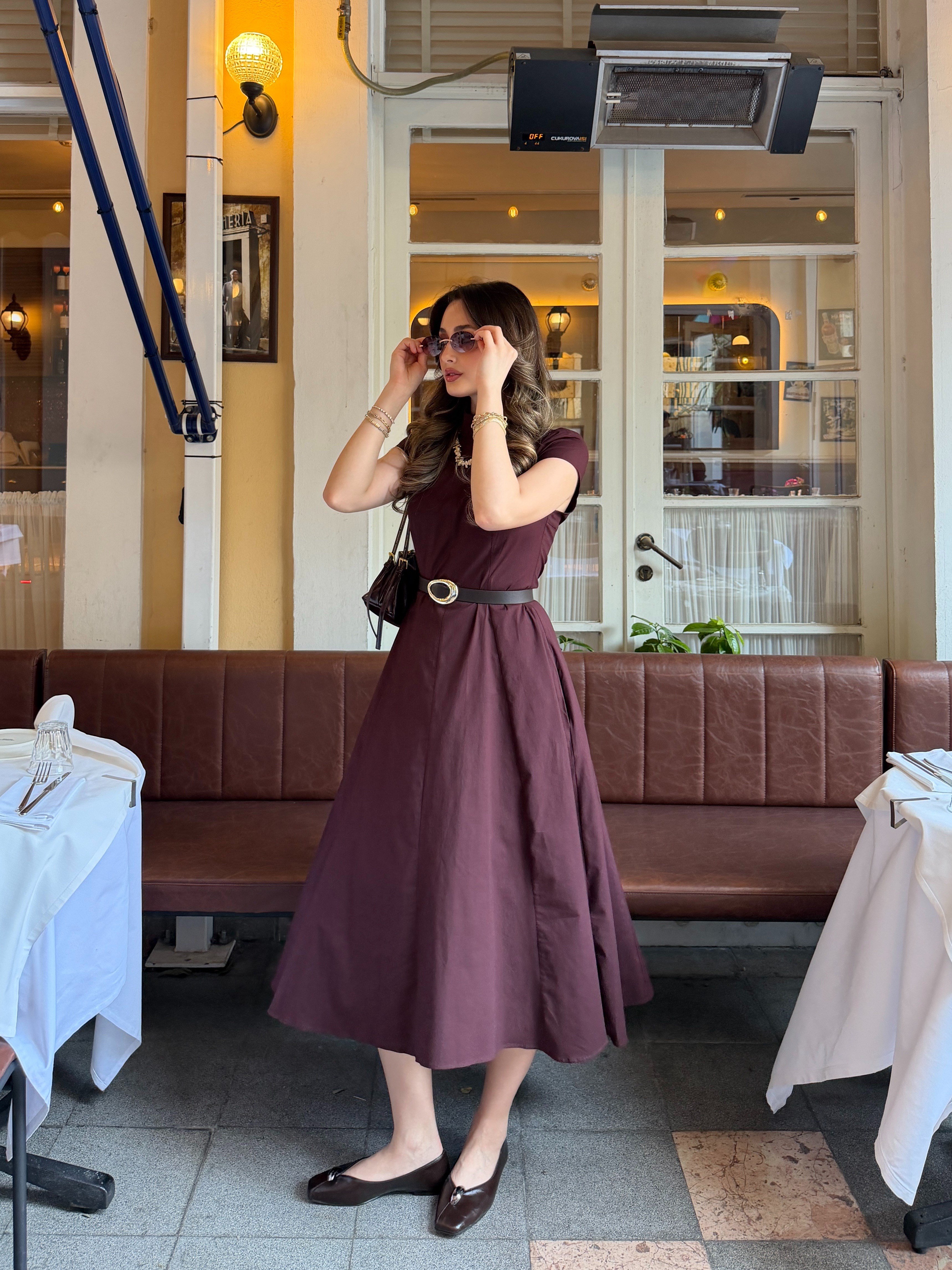 Bordo Poplin Midi Elbise