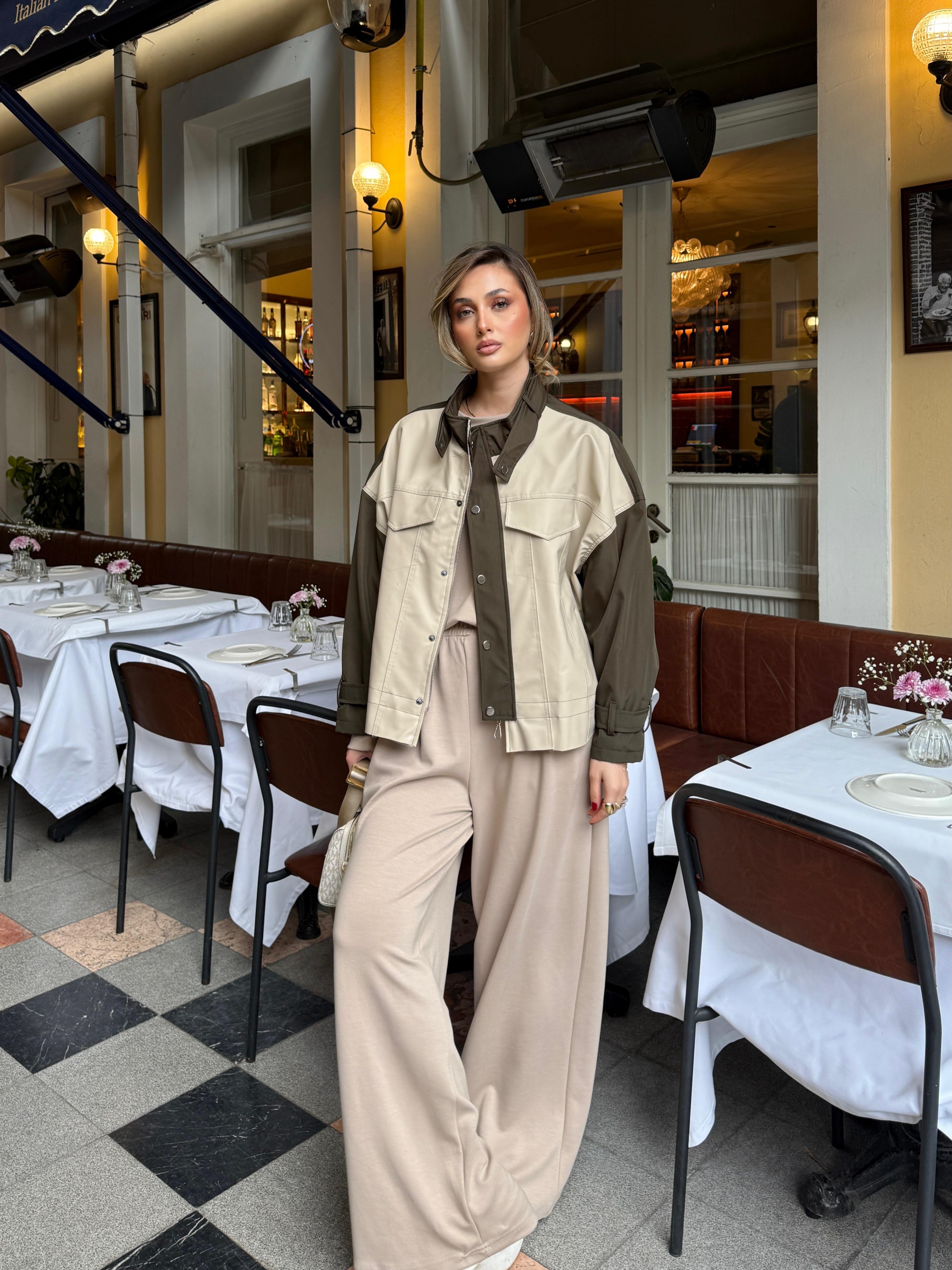 Çift Renk Bomber Ceket Haki
