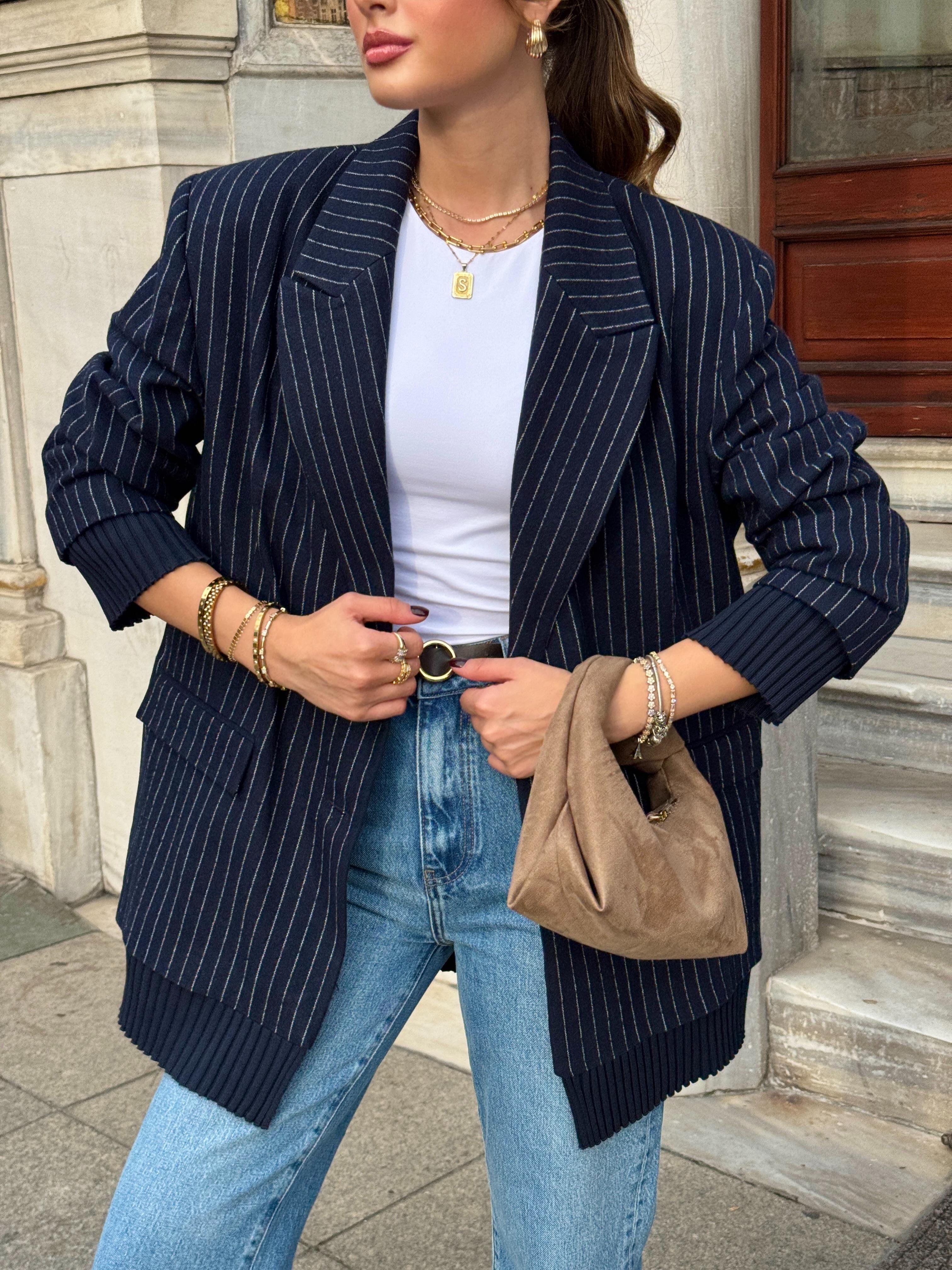 Çizgili Oversize Ceket