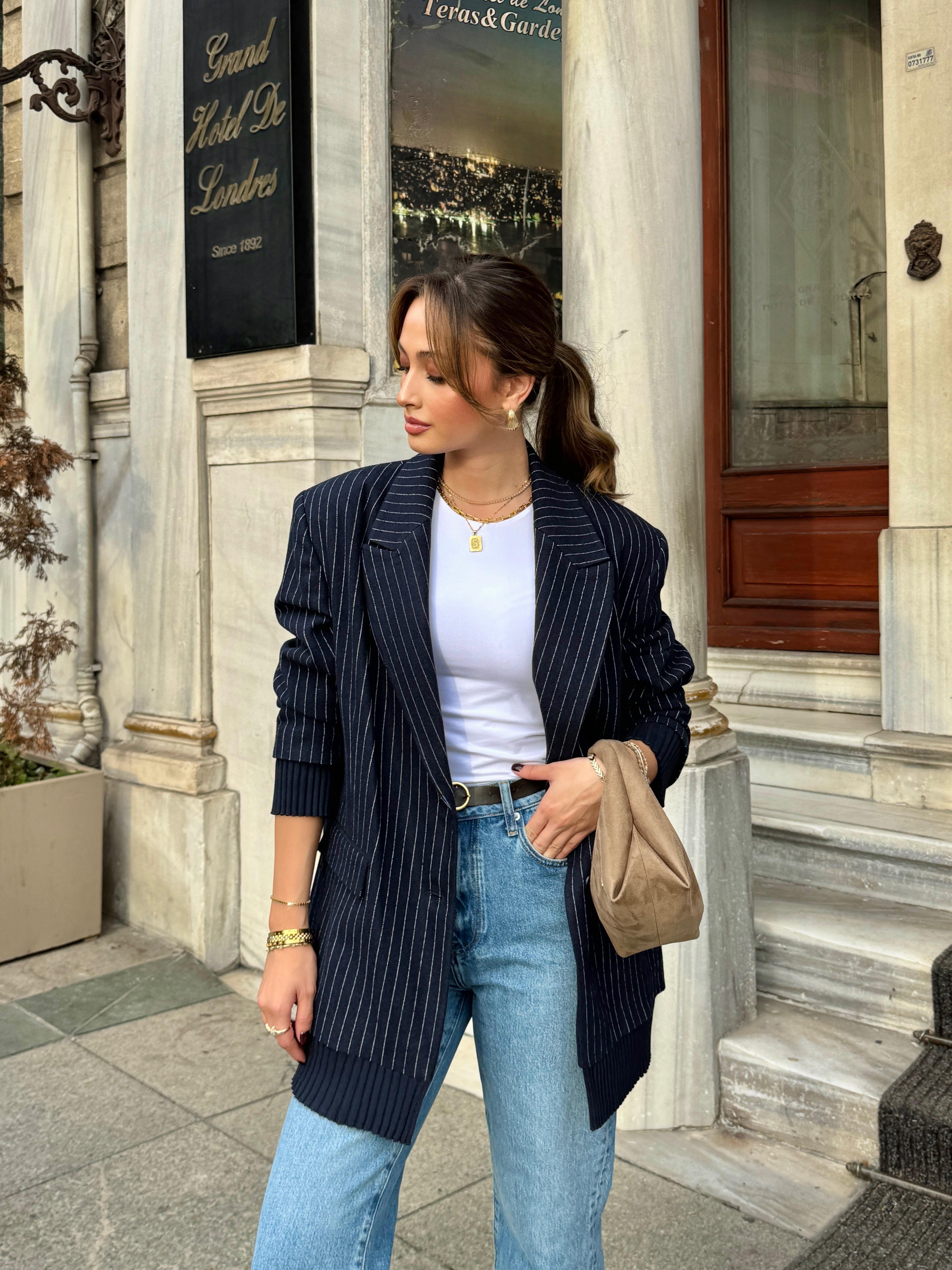 Çizgili Oversize Ceket