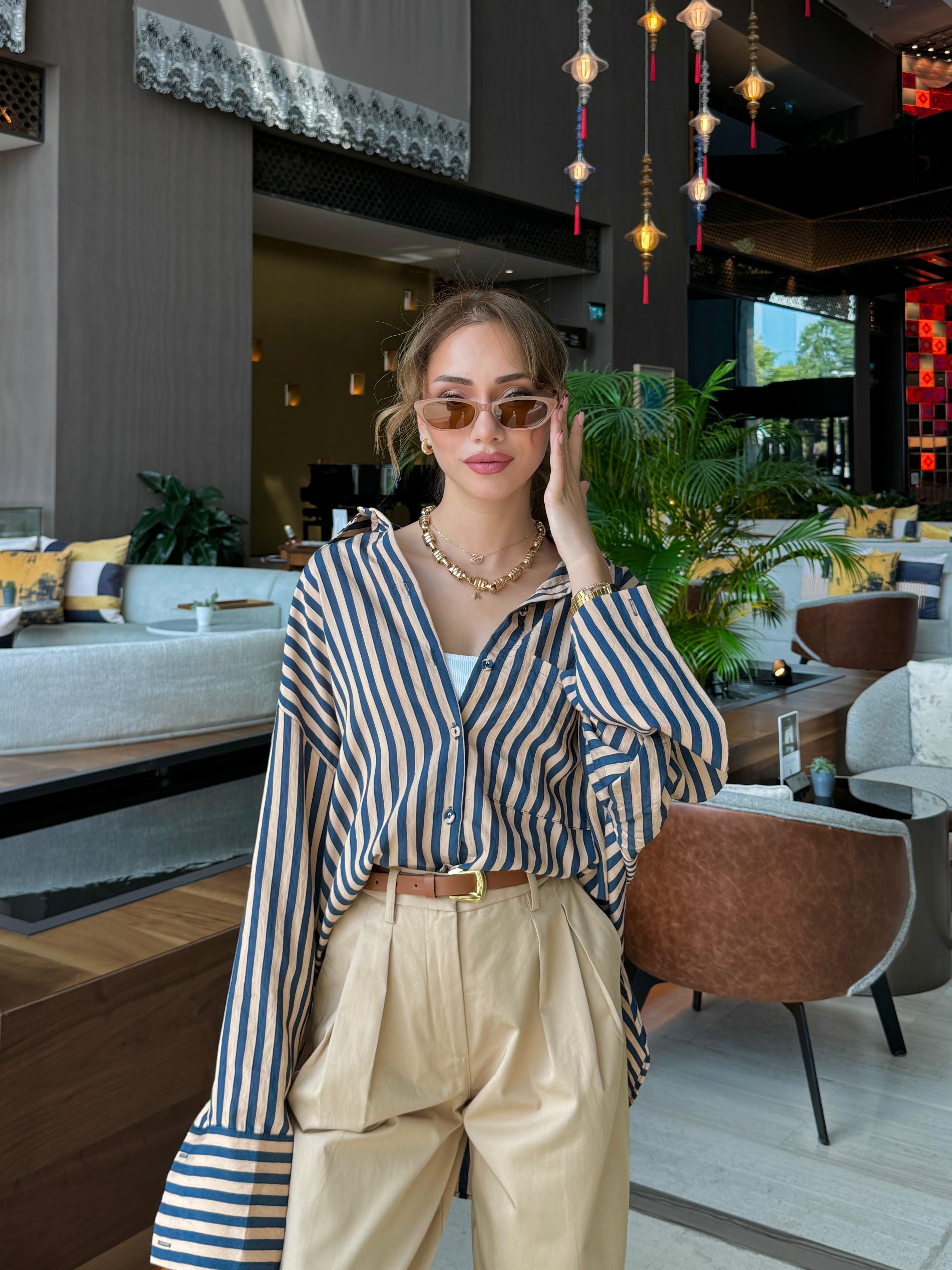 Çizgili Oversize Gömlek