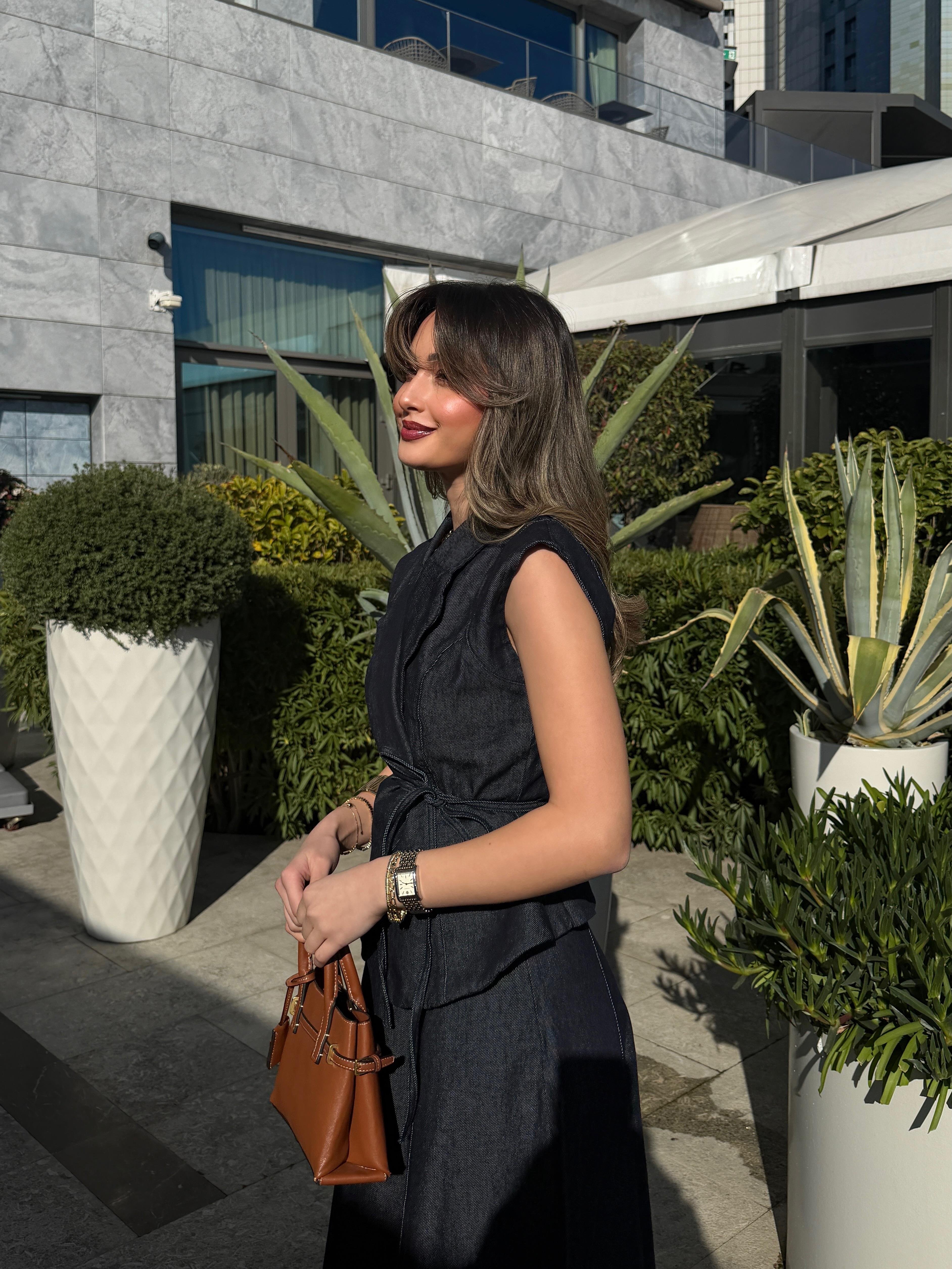 Denim Yelek Maxi Etek Takım 