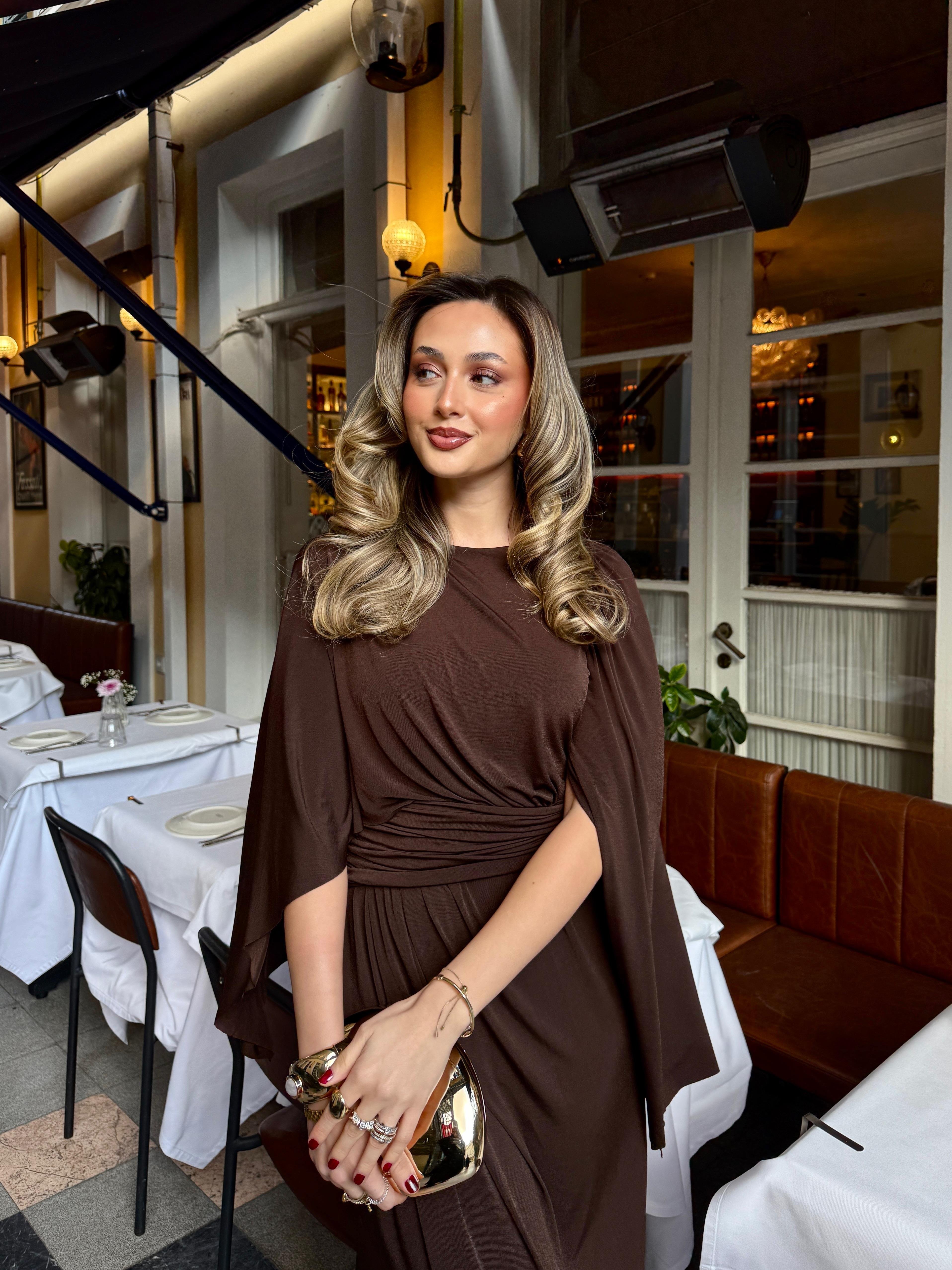 Drape Detaylı Sandy Elbise Kahverengi