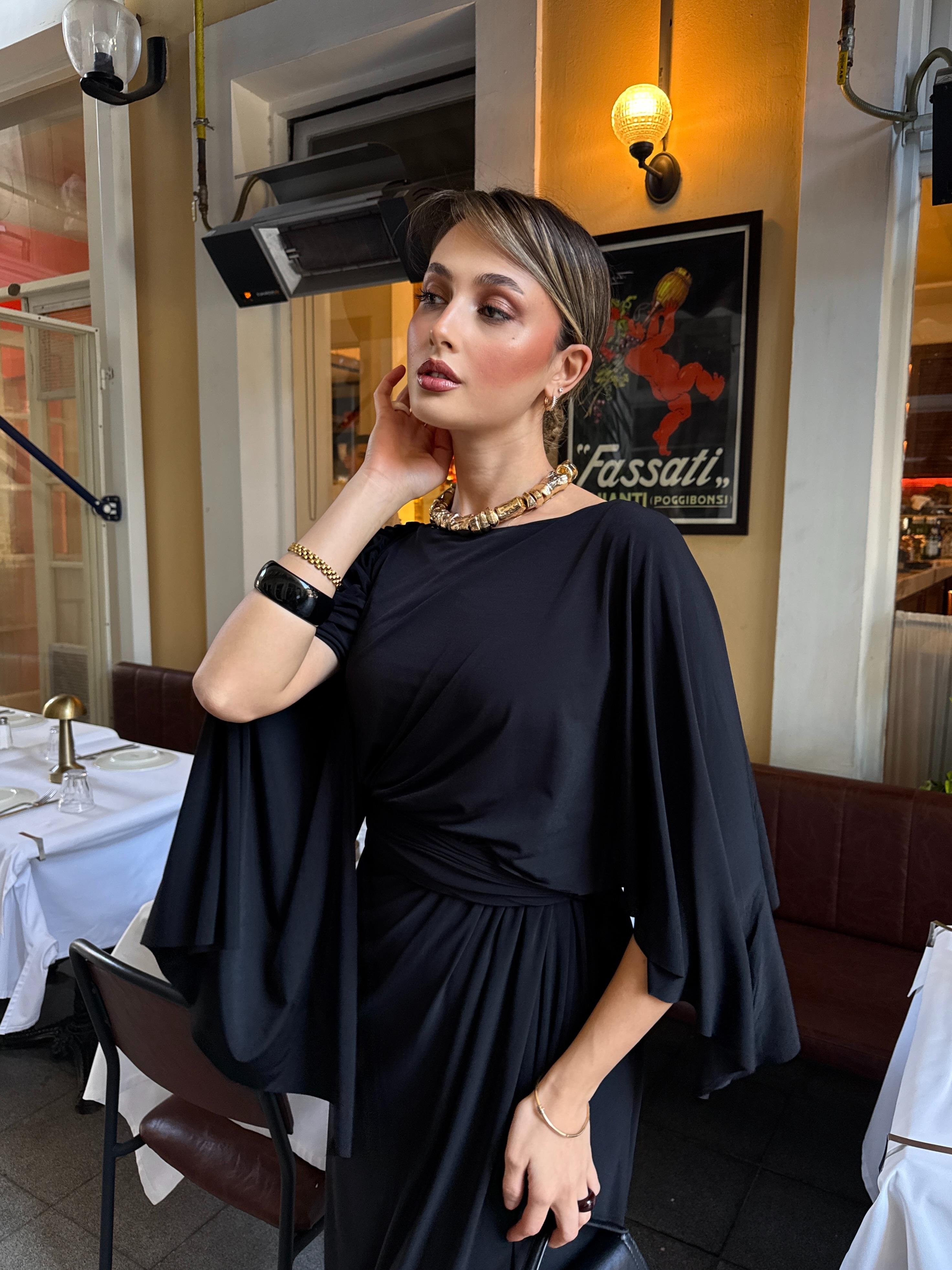 Drape Detaylı Sandy Elbise Siyah