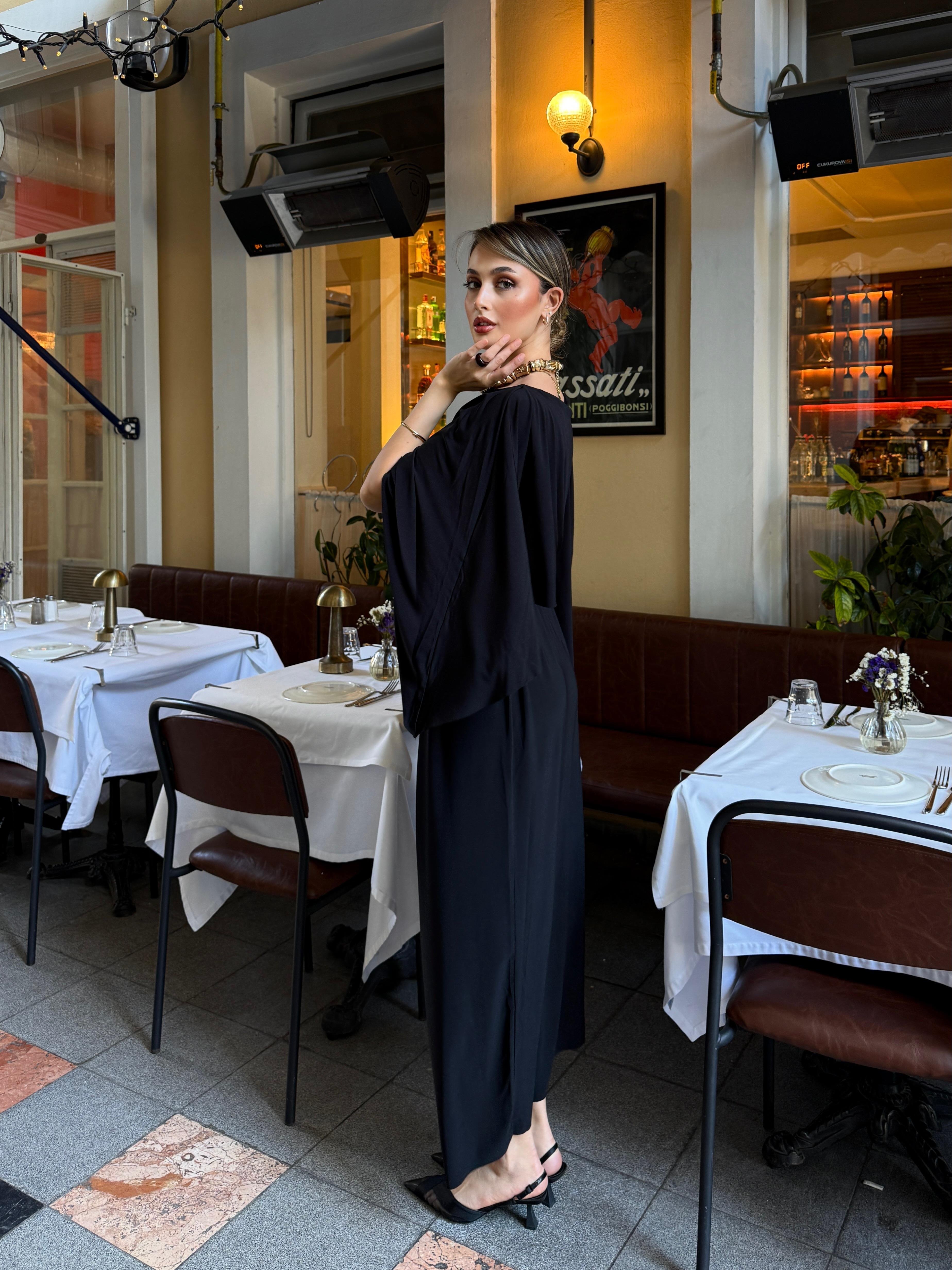 Drape Detaylı Sandy Elbise Siyah